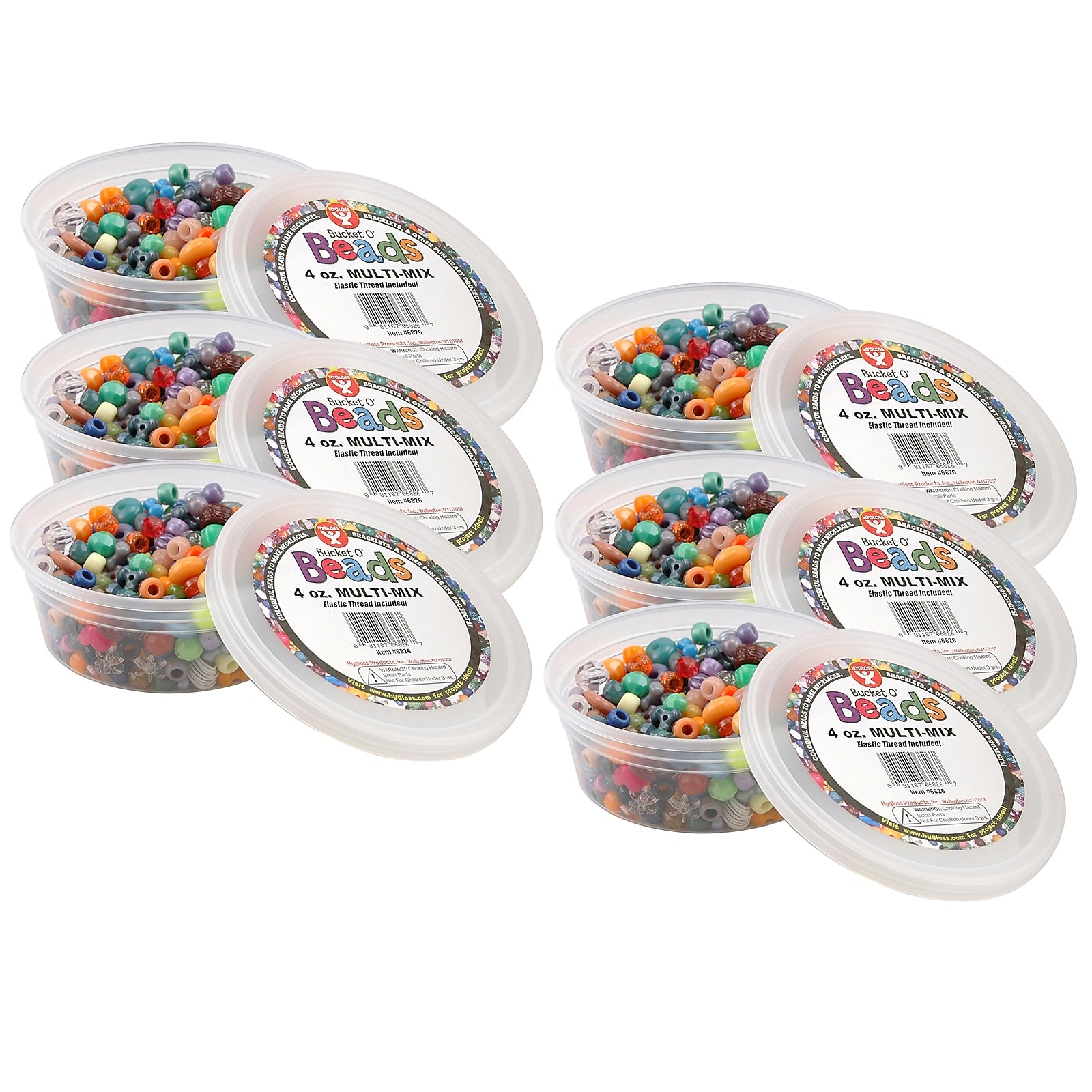Hygloss Bucket O’ Beads, Multi-Mix, Asstd Sizes, 4 oz Per Pack, 6 Packs (HYG6826-6)
