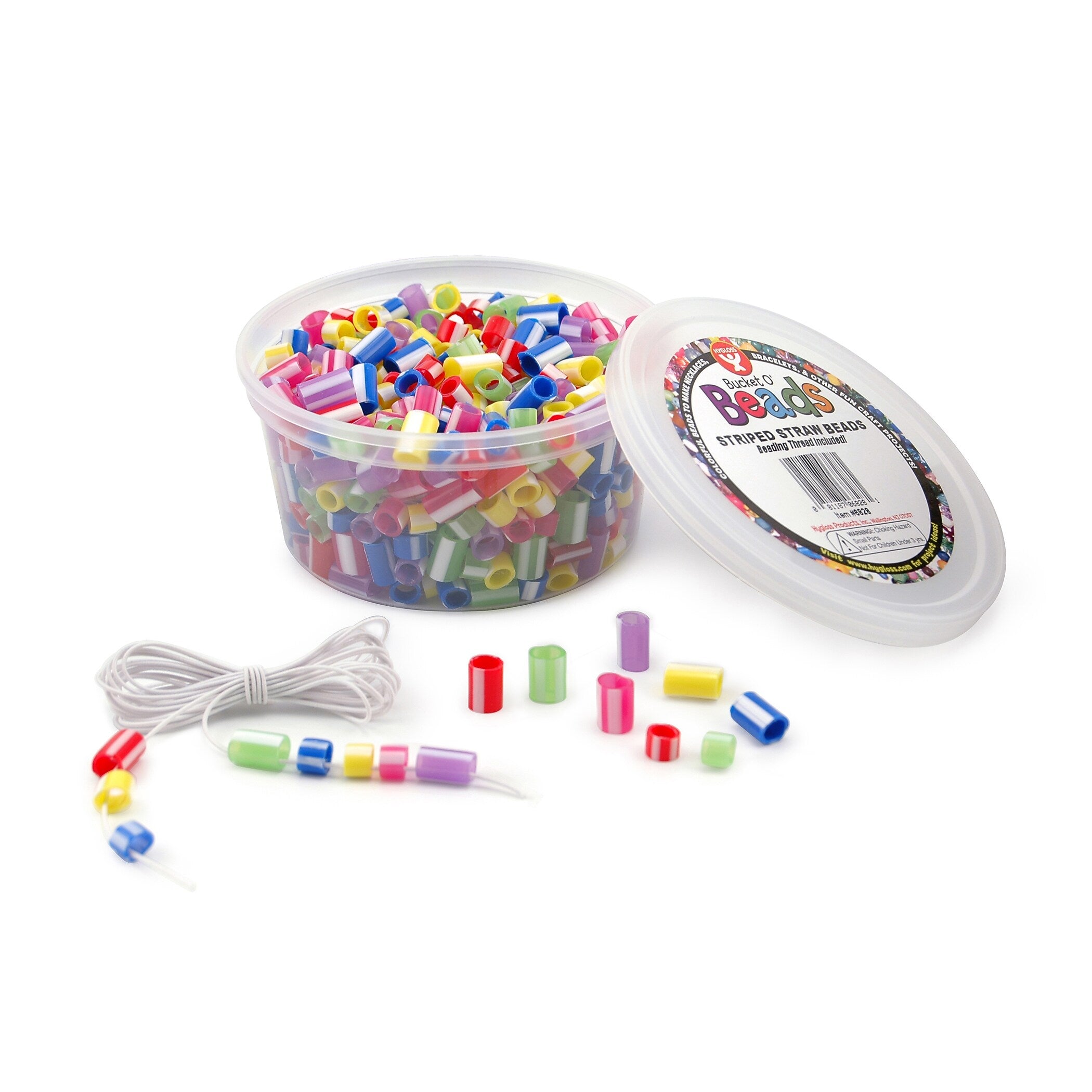 Hygloss Bucket O’ Beads, Striped Straw, Asstd Sizes, 300 Per Pack, 6 Packs (HYG6828-6)