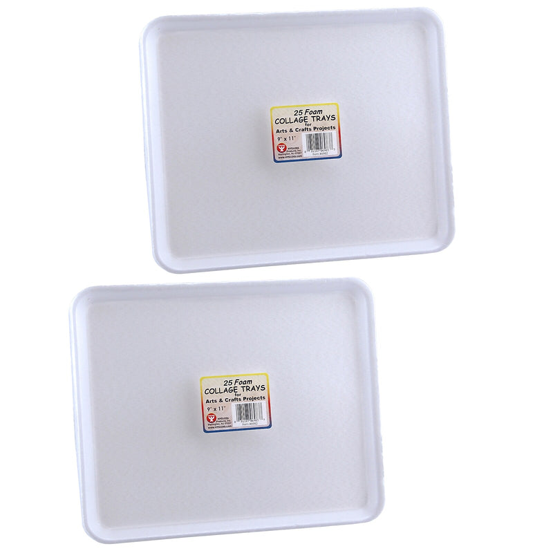 Hygloss Foam Trays, 9" x 11", 25 Per Pack, 2 Packs (HYG6982-2)