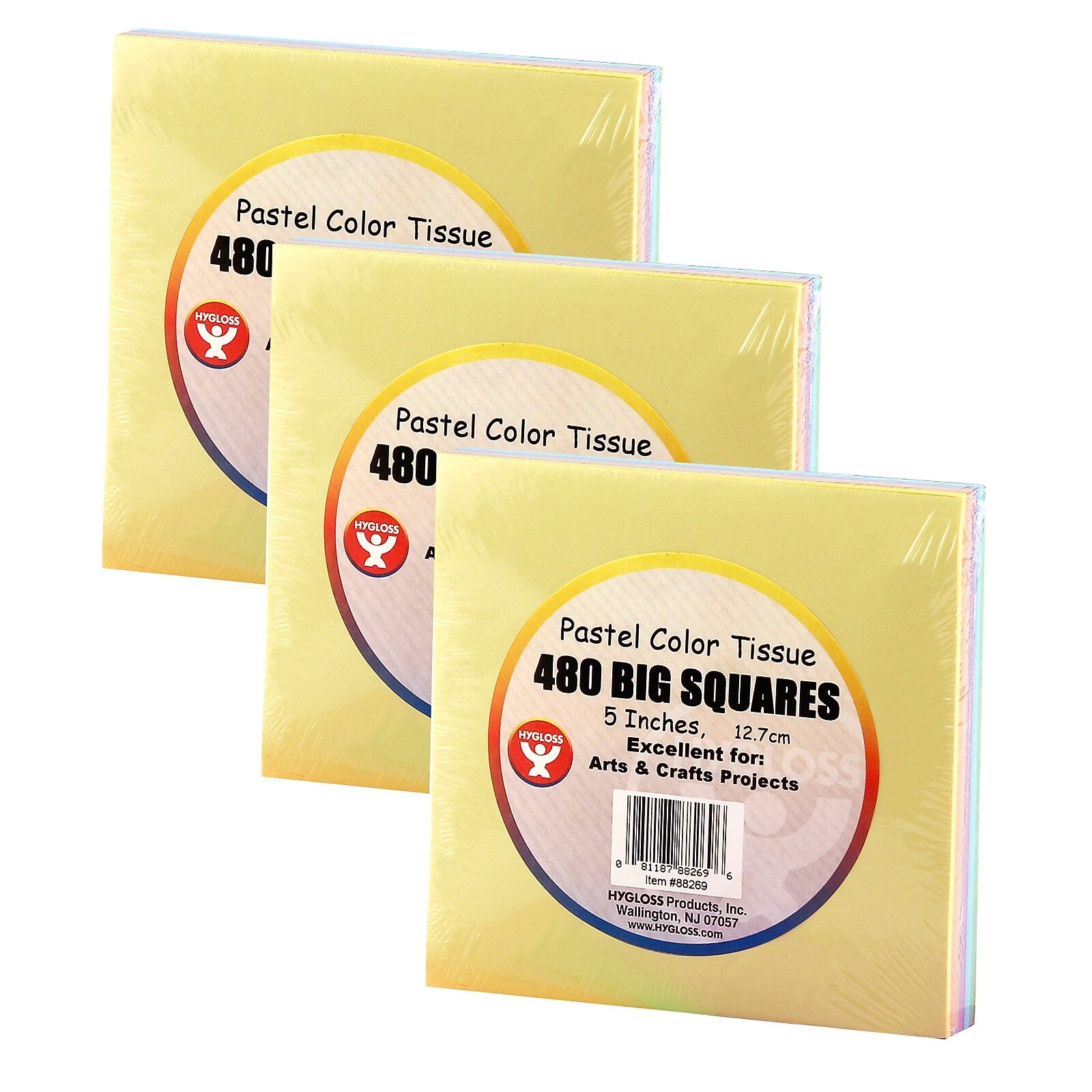 Hygloss 5" Tissue Squares, Pastel Colors, 480 Per Pack, 3 Packs (HYG88269-3)