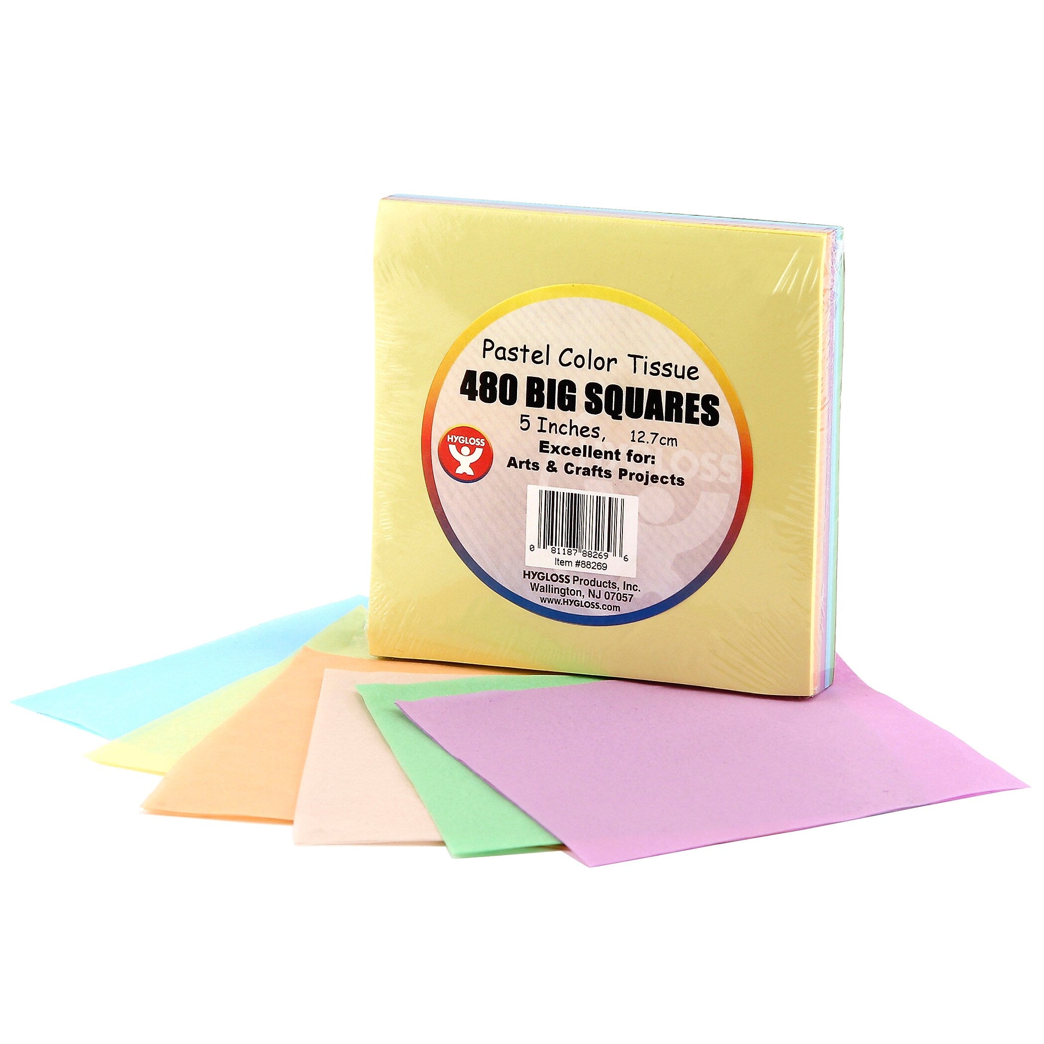 Hygloss 5" Tissue Squares, Pastel Colors, 480 Per Pack, 3 Packs (HYG88269-3)