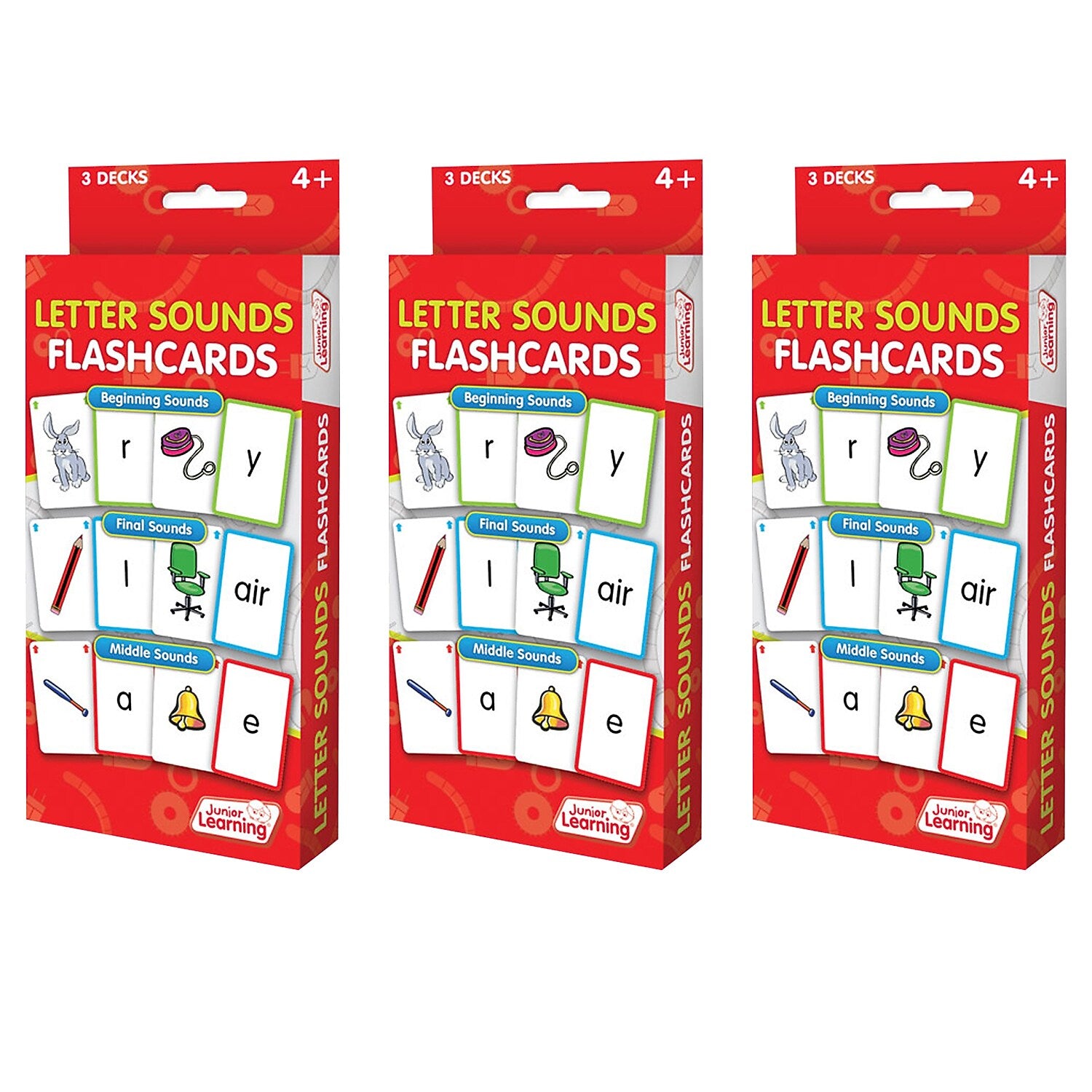 Junior Learning Letter Sound Flashcards, 3 Sets Per Pack, 3 Packs (JRL202-3)