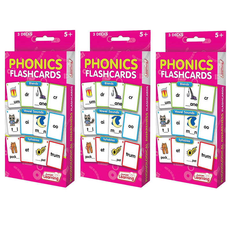 Junior Learning Phonics Flashcards, 3 Sets Per Pack, 3 Packs (JRL203-3)