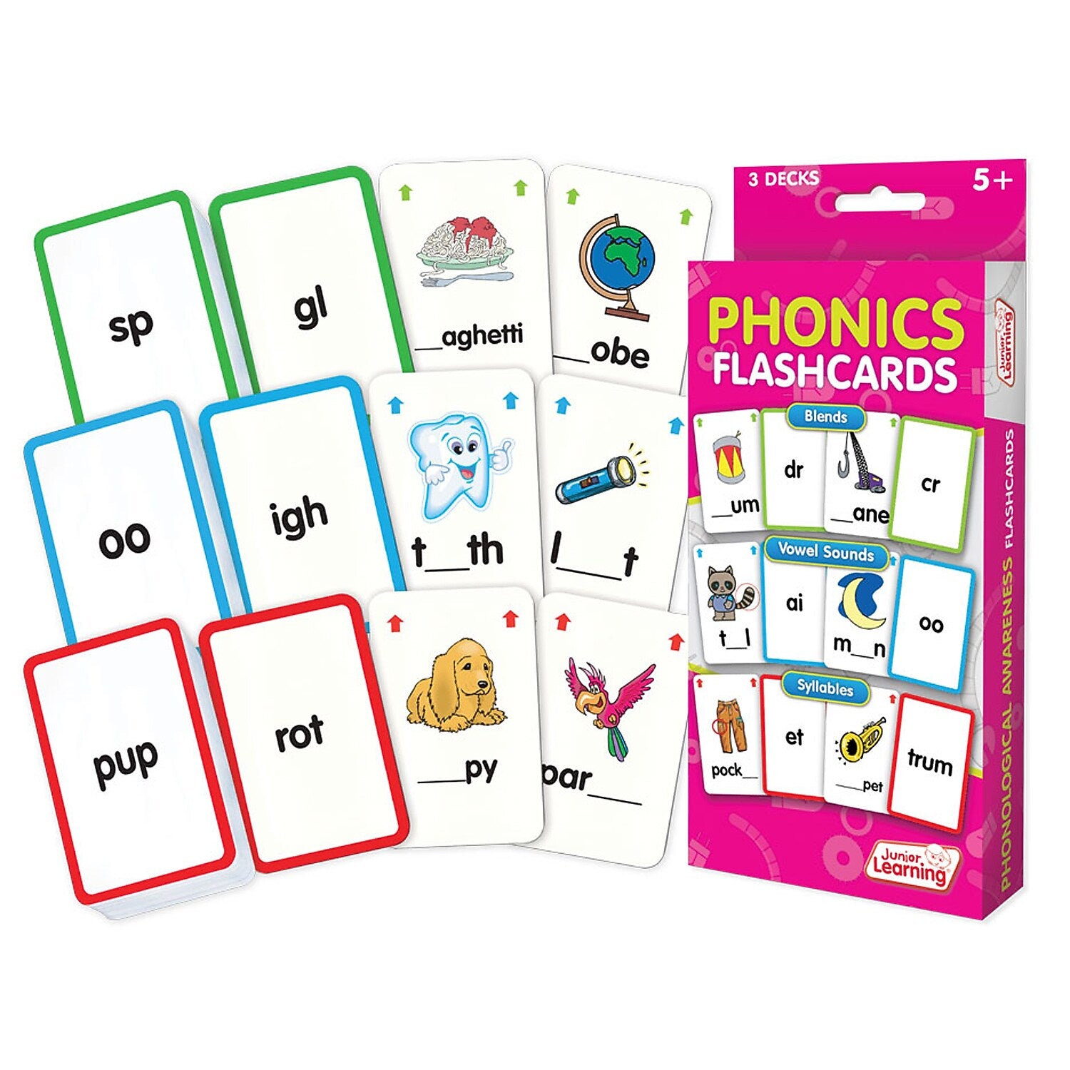 Junior Learning Phonics Flashcards, 3 Sets Per Pack, 3 Packs (JRL203-3)