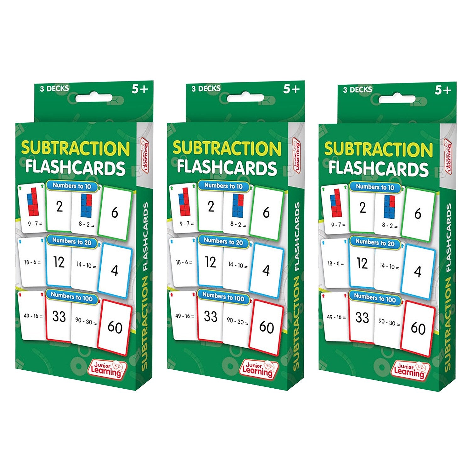 Junior Learning Subtraction Flashcards, 3 Sets Per Pack, 3 Packs (JRL205-3)