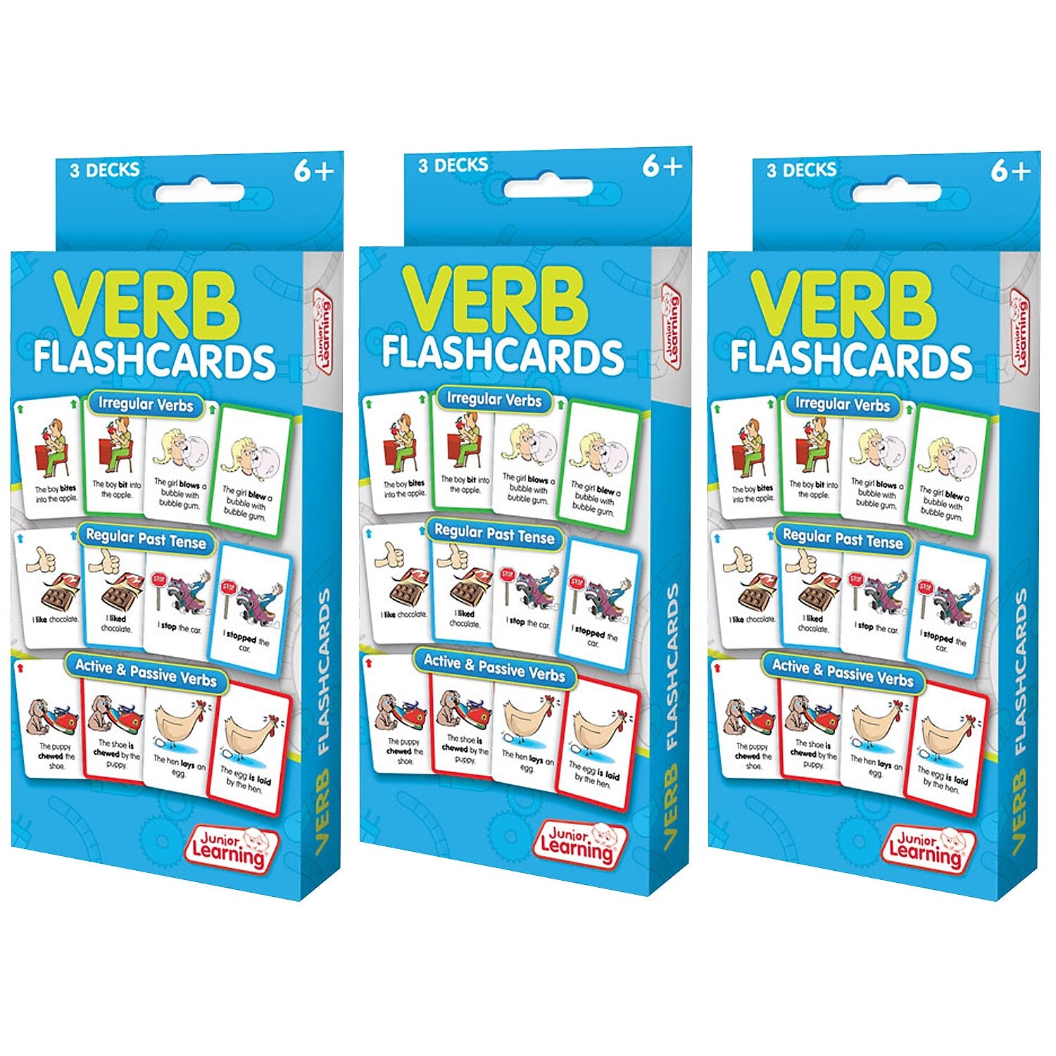 Junior Learning Verb Flashcards, 3 Sets Per Pack, 3 Packs (JRL209-3)