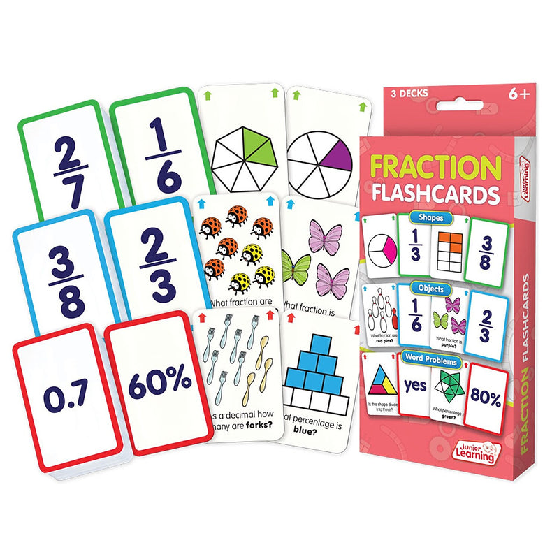 Junior Learning Fraction Flashcards, 3 Sets Per Pack, 3 Packs (JRL212-3)
