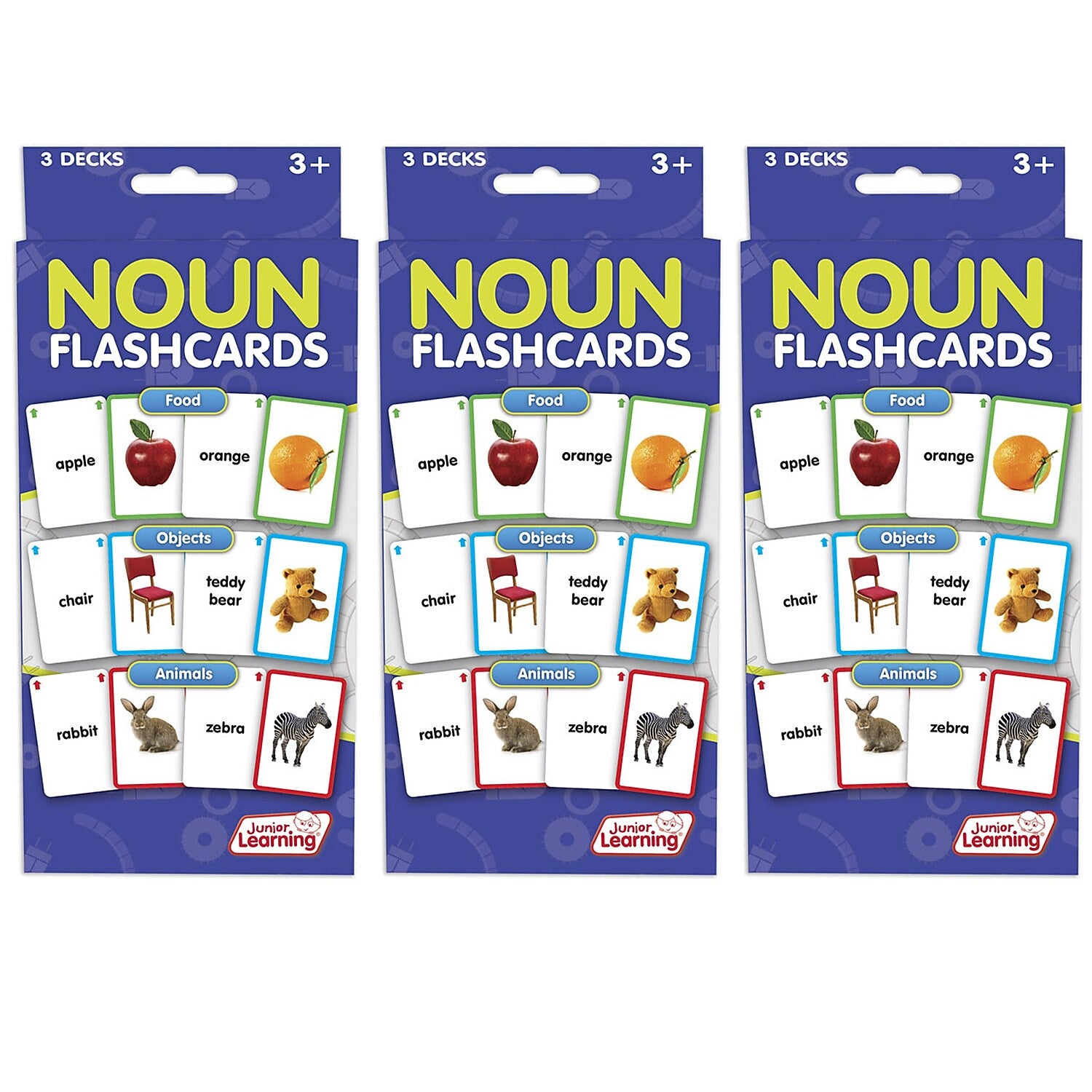 Junior Learning Nouns Flashcards, 3 Decks Per Pack, 3 Packs (JRL214-3)