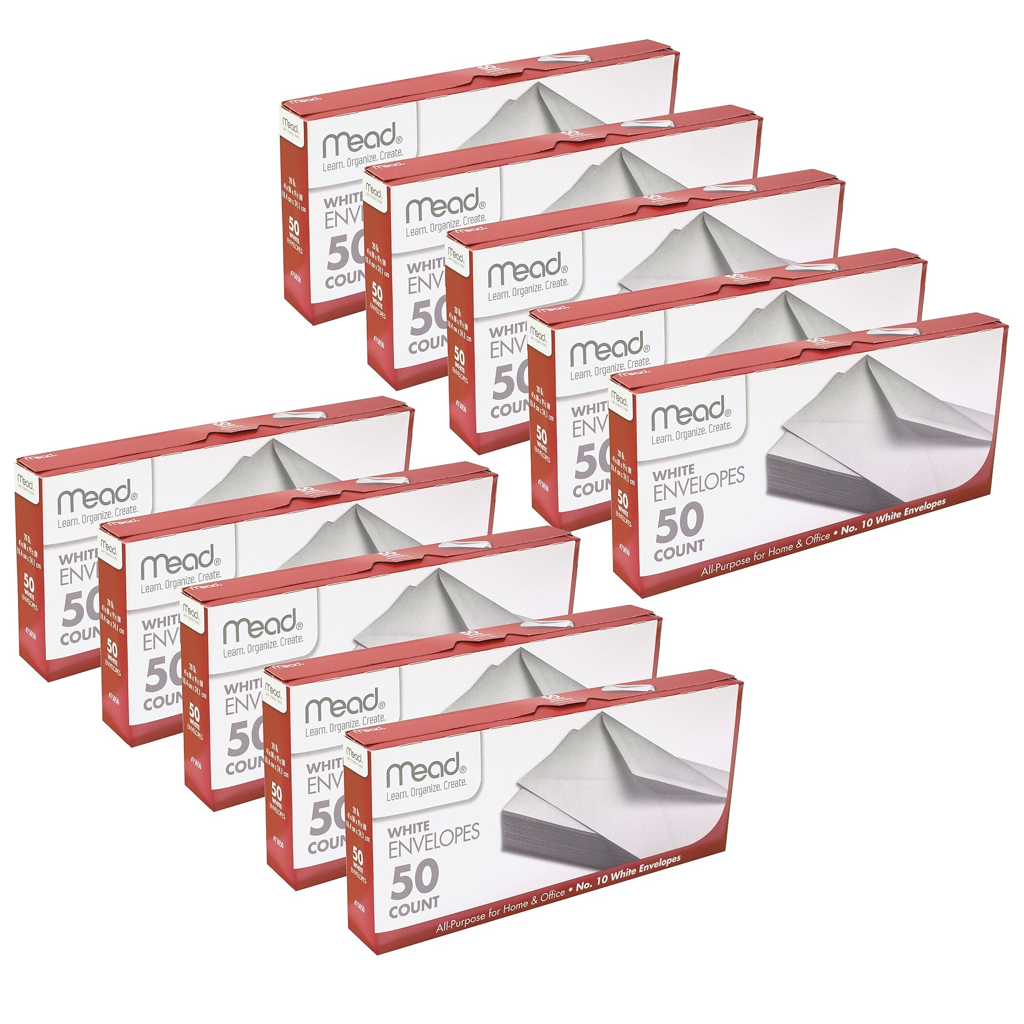 Mead® White Gummed Business Envelopes, 4 1/8 x 9 1/250#10, 50 Per Pack, 10 Packs (MEA75050-10)