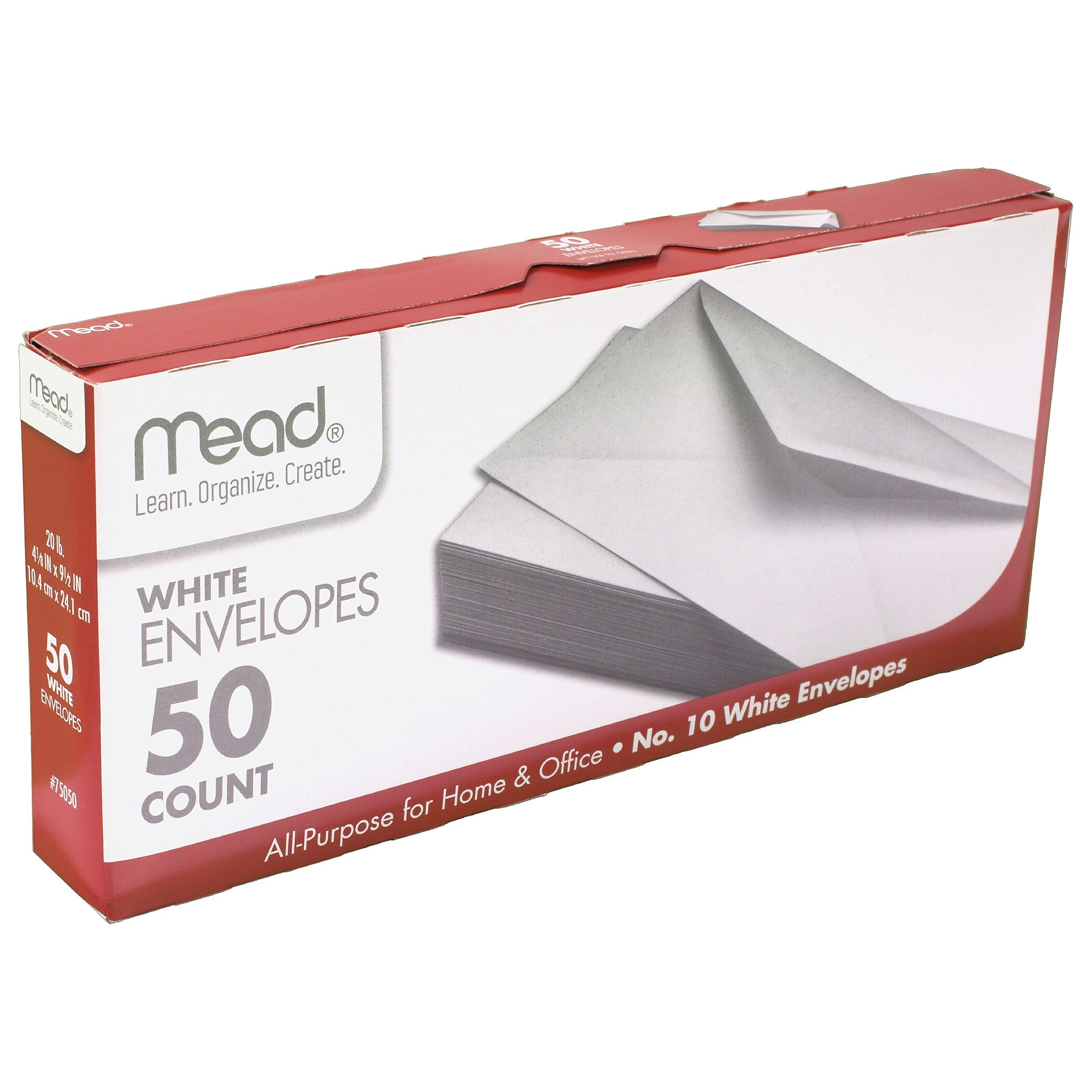 Mead® White Gummed Business Envelopes, 4 1/8 x 9 1/250#10, 50 Per Pack, 10 Packs (MEA75050-10)