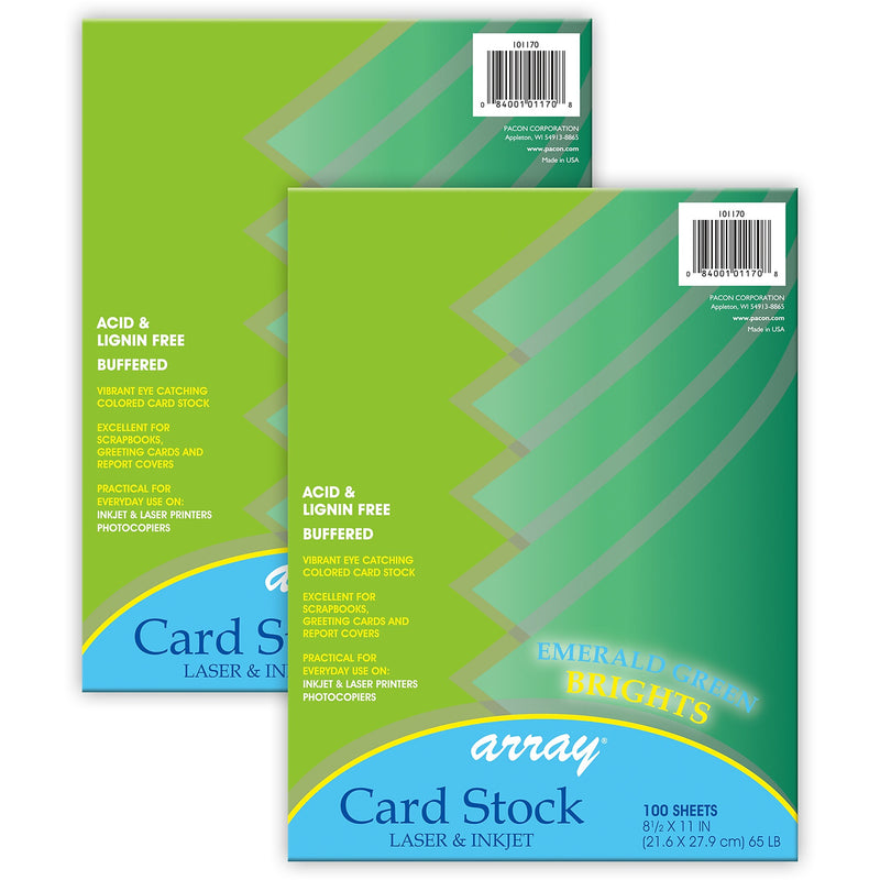 Pacon Card Stock, Emerald Green, 8-1/2" x 11", 100 Sheets Per Pack, 2 Packs (PAC101170-2)