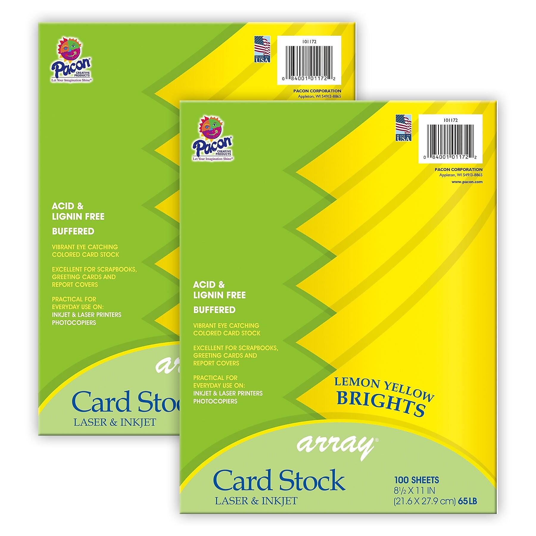 Pacon Card Stock, Lemon Yellow, 8-1/2" x 11", 100 Sheets Per Pack, 2 Packs (PAC101172-2)