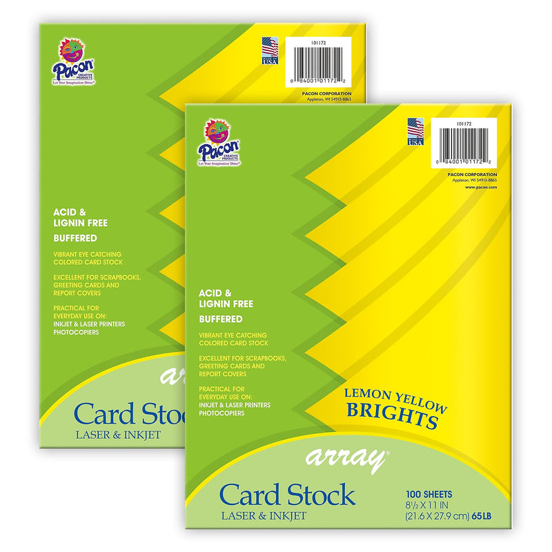 Pacon Card Stock, Lemon Yellow, 8-1/2" x 11", 100 Sheets Per Pack, 2 Packs (PAC101172-2)