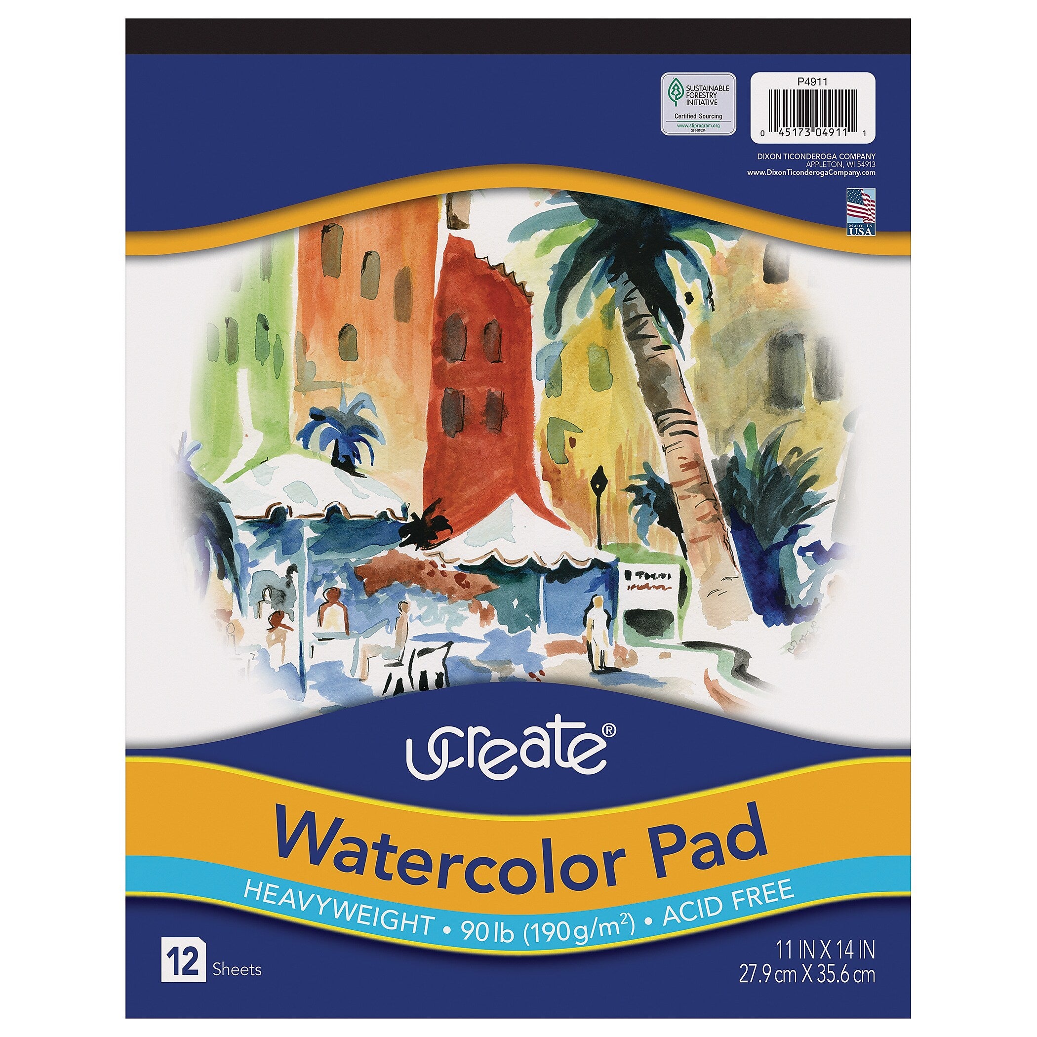 uCreate Watercolor Pad 14" x 11" Mixed Media Sketch Pad, 12 Sheets/Pad, 3 Pads/Bundle (PAC4911-3)