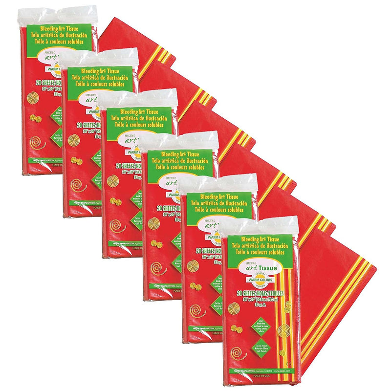 Spectra Deluxe Bleeding Art Tissue Paper, 20" x 30", Assorted Colors, 20 Sheets/Pack, 6 Packs/Bundle (PAC58546-6)