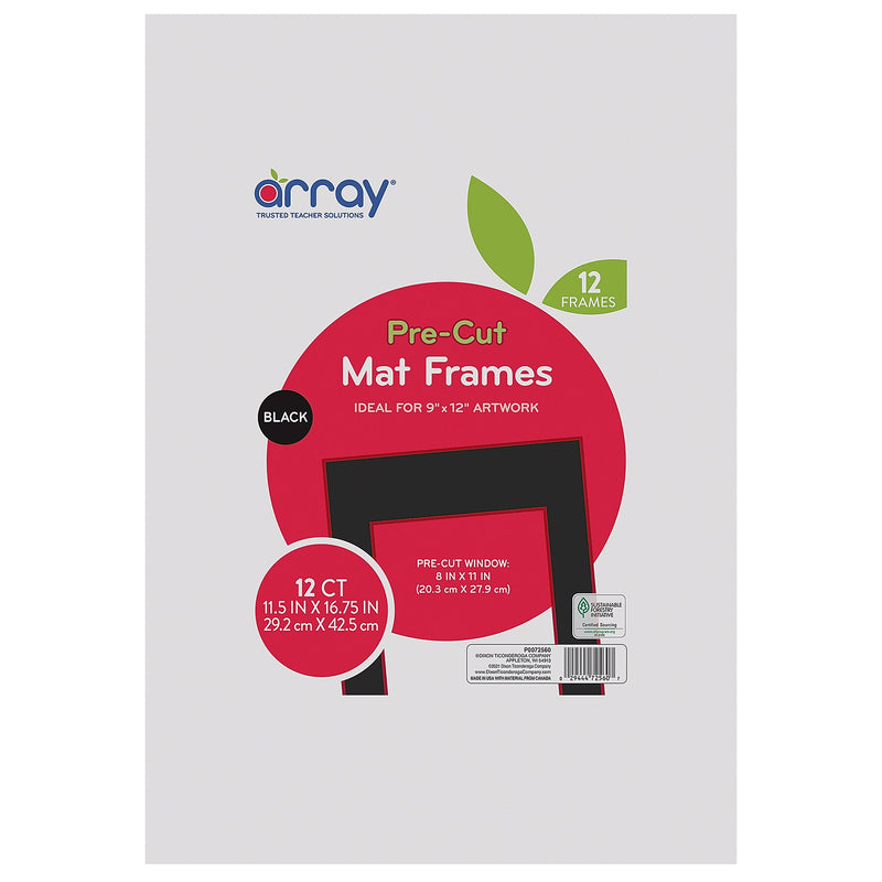 Pacon® Pre-Cut Mat Frames, 11.5" x 16.75" Frame, 8" x 10.75" Window, Black, 12 Per Pack, 2 Packs (PAC72560-2)