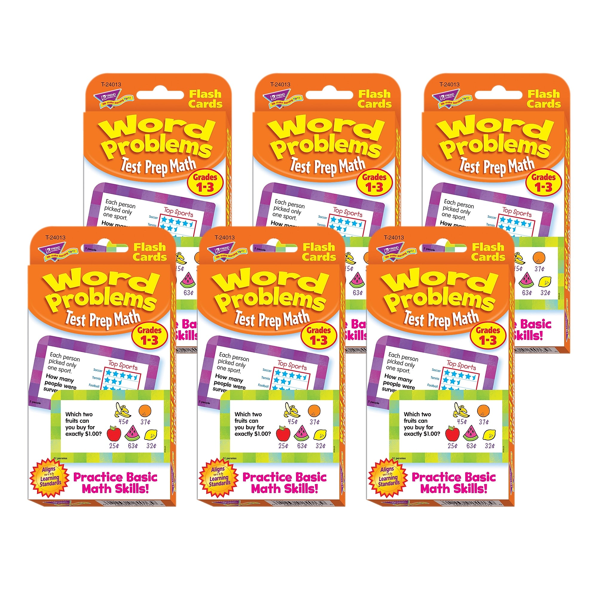 TREND Word Problems Test Prep Math, Grades 1-3 Challenge Cards, 6 Packs (T-24013-6)