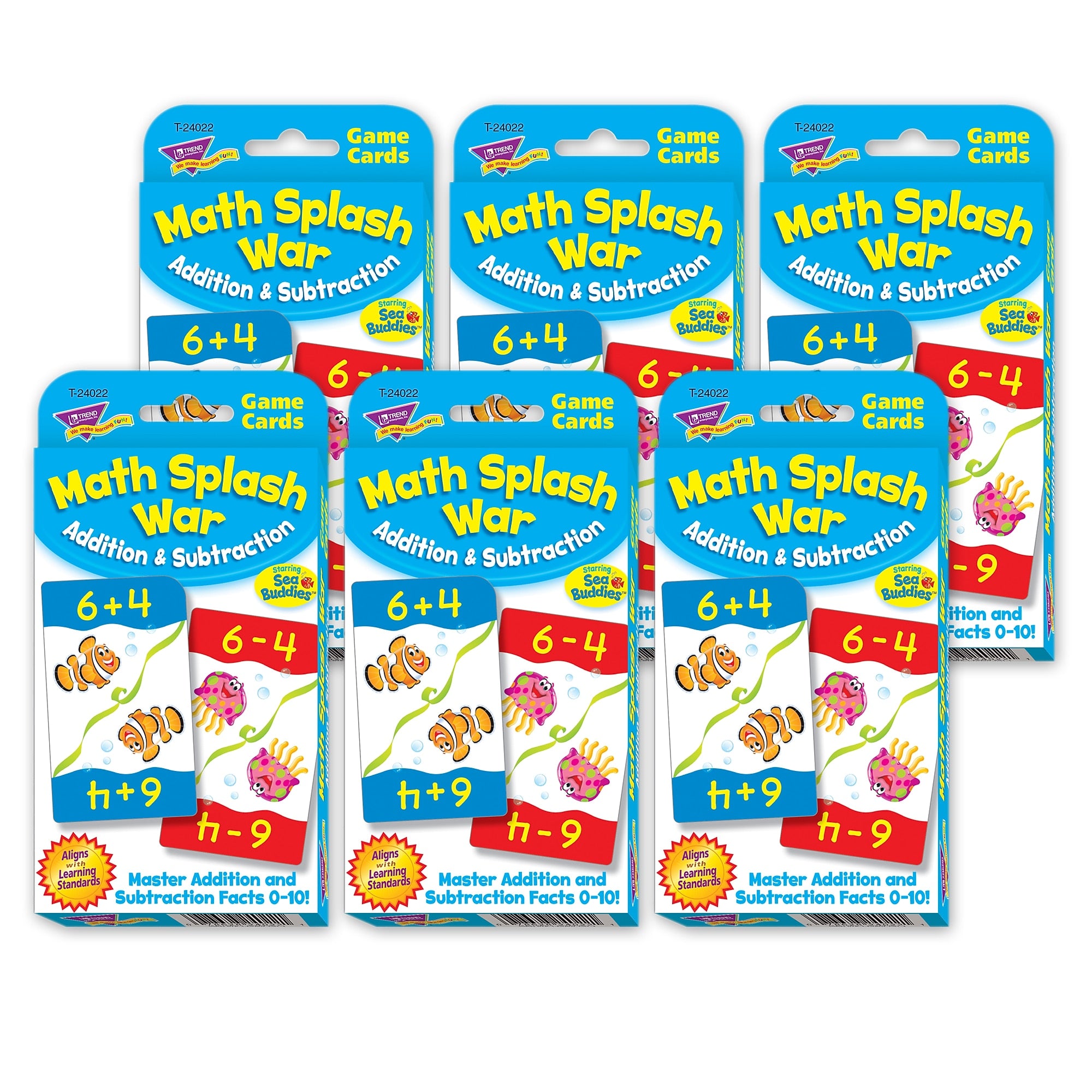 TREND Math Splash War Addition & Subtraction Challenge Cards, 6 Packs (T-24022-6)