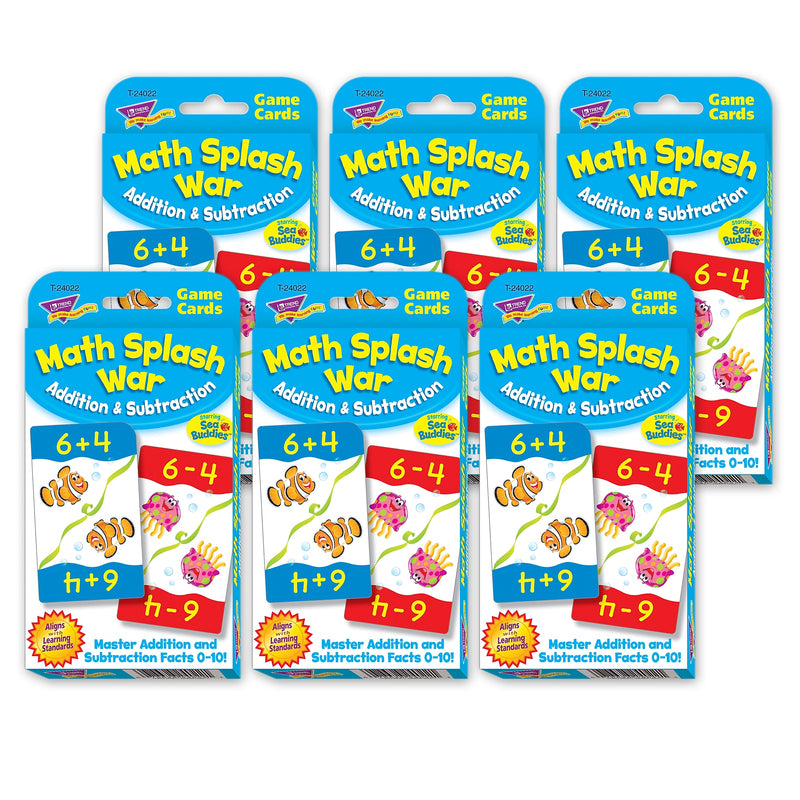 TREND Math Splash War Addition & Subtraction Challenge Cards, 6 Packs (T-24022-6)
