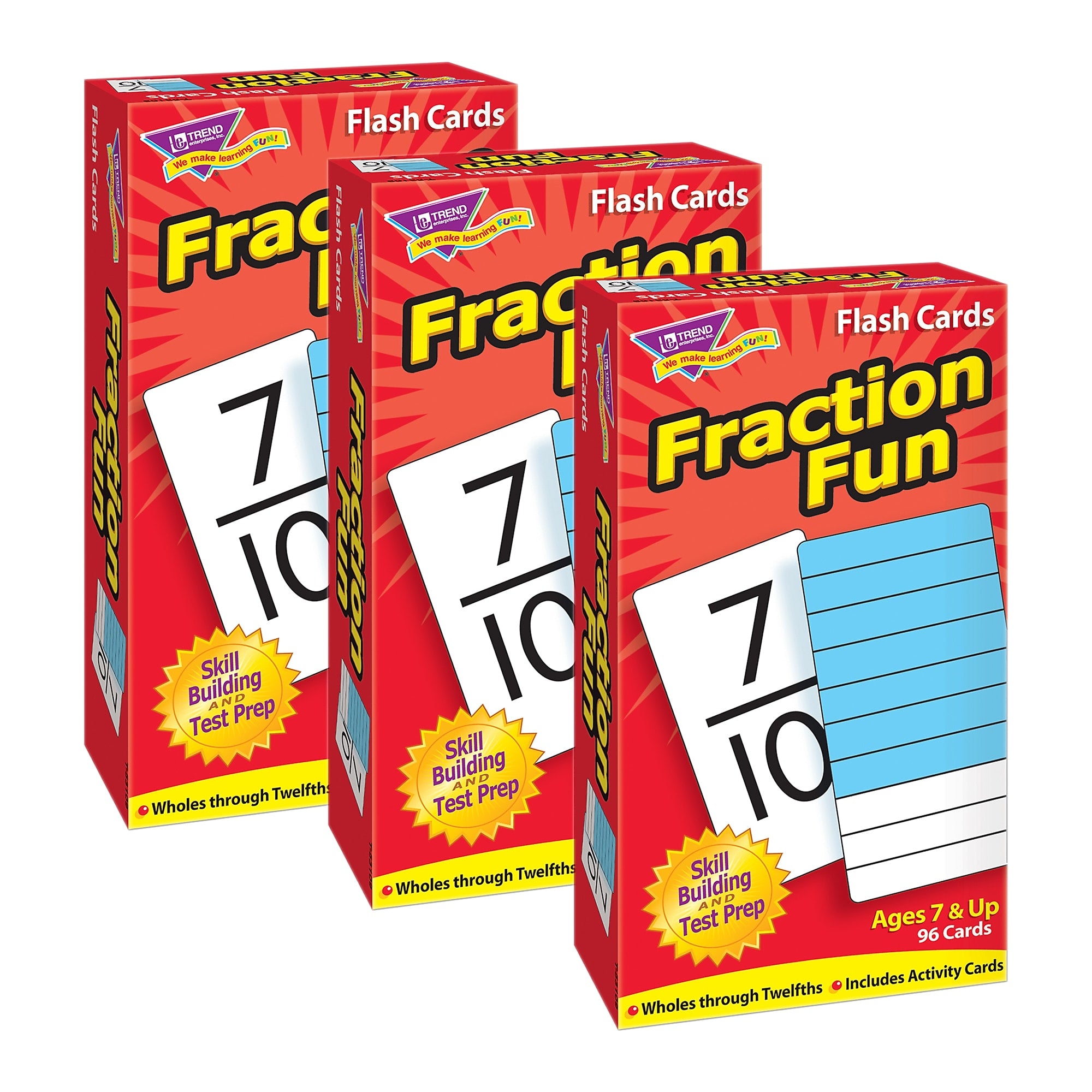 TREND Fraction Fun Skill Drill Flash Cards, 3 Packs (T-53109-3)