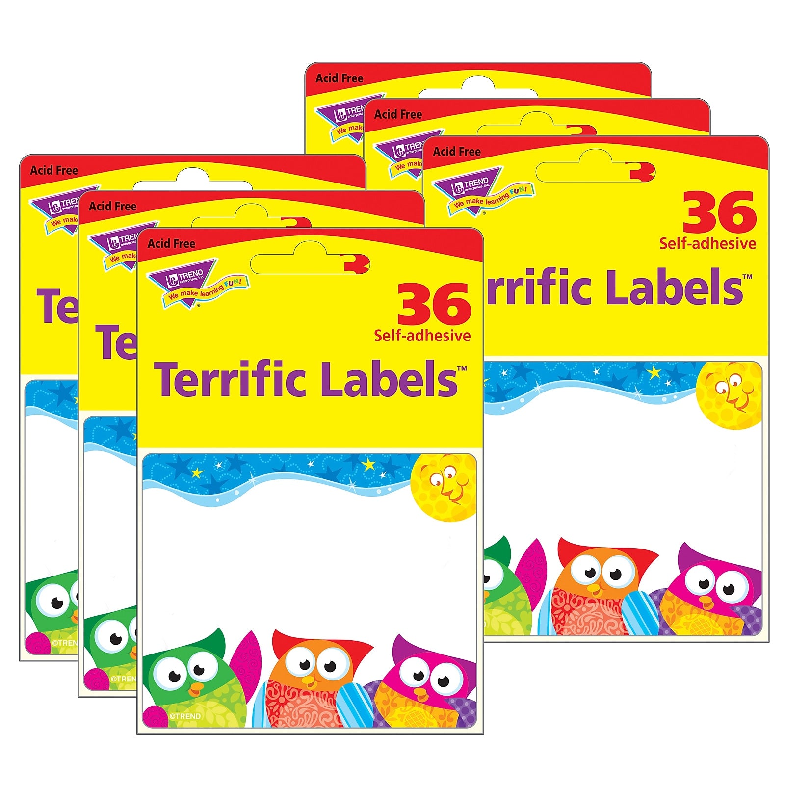 TREND Owl-Stars! Terrific Name Tag/Labels, 36 Per Pack, 6 Packs (T-68117-6)