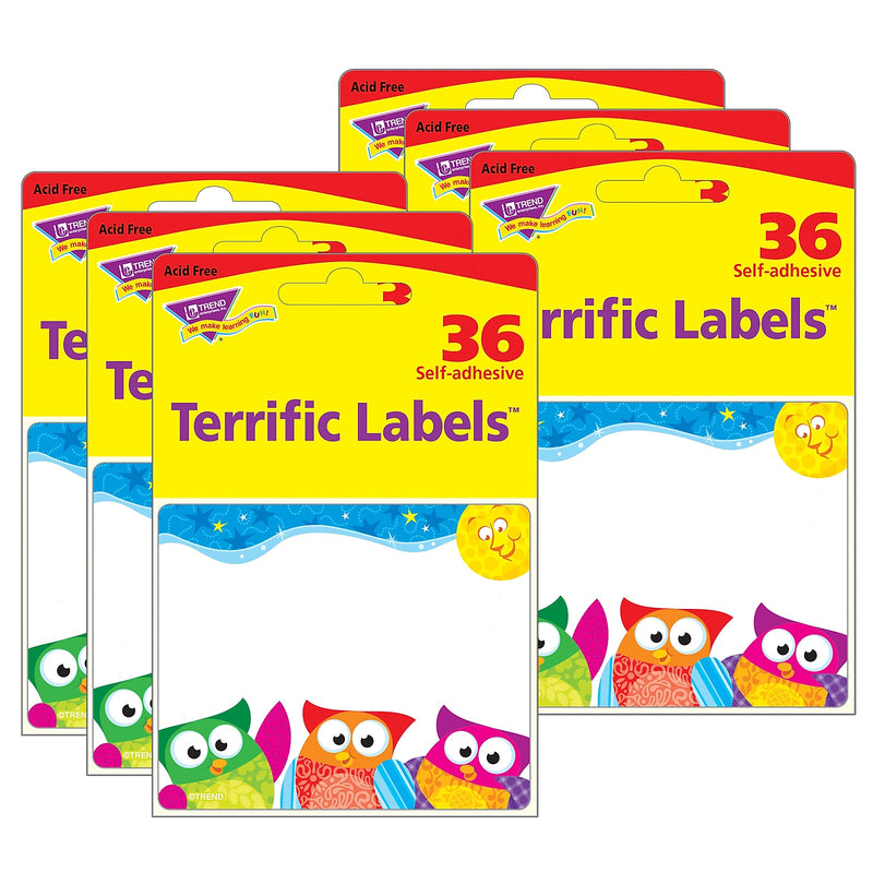 TREND Owl-Stars! Terrific Name Tag/Labels, 36 Per Pack, 6 Packs (T-68117-6)