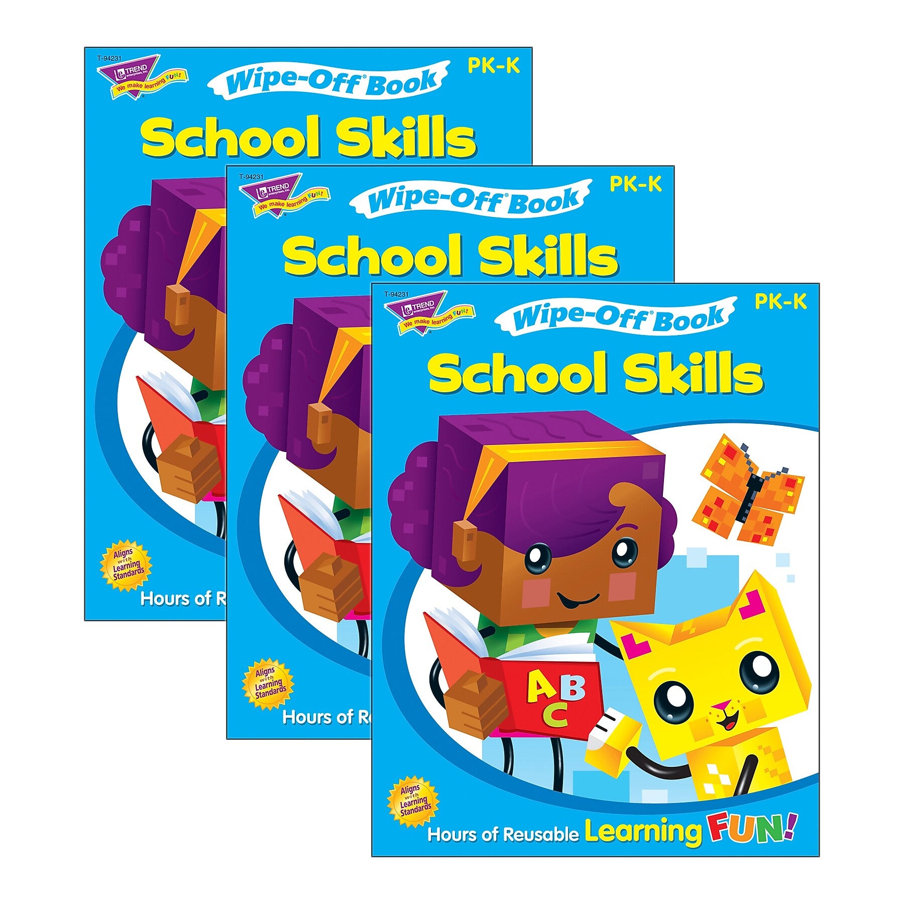 TREND School Skills Wipe-Off Book Wipe-Off Book, 28 pgs, Pack of 3 (T-94231-3)