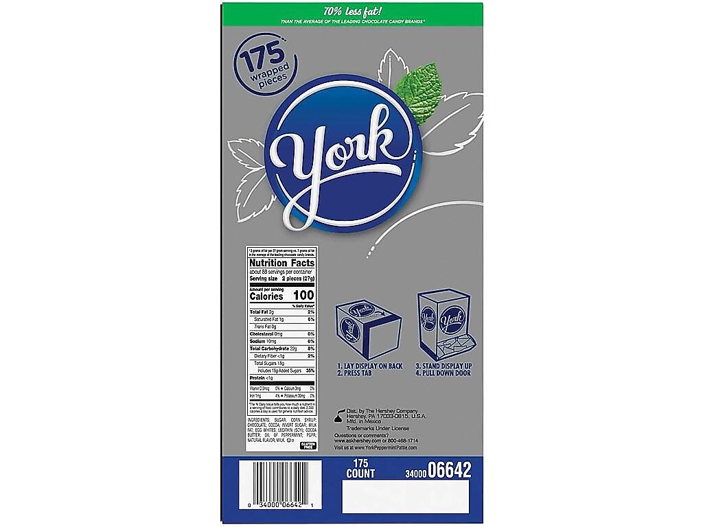 York Peppermint Patties Peppermint Dark Chocolate Candy Bar, 84 oz., 175/Box (HEC06643)