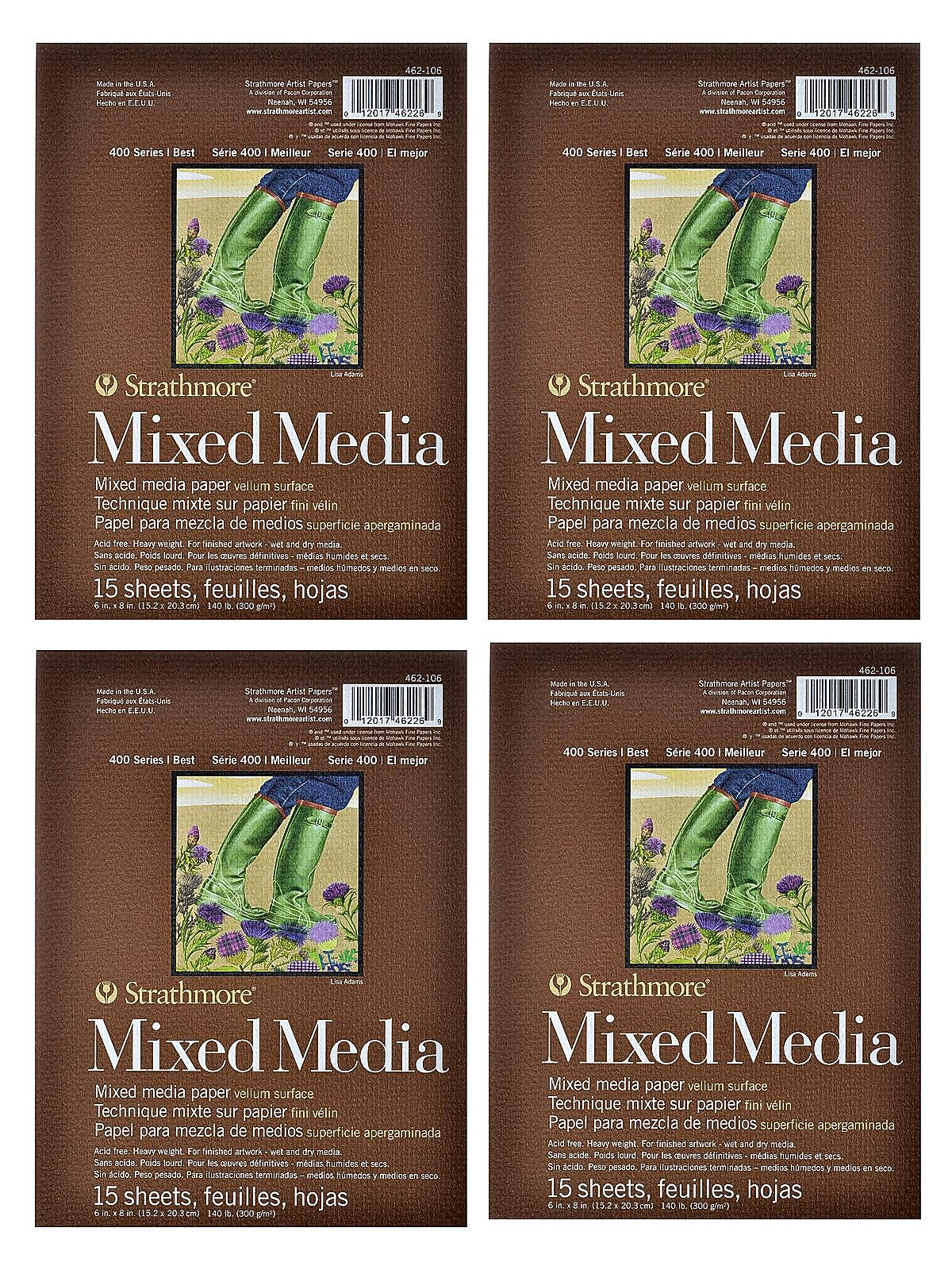 Strathmore 400 Series Mixed Media Pads, 6 in. x 8 in., 15 Sheets, 4/Pack (PK4-462-106)