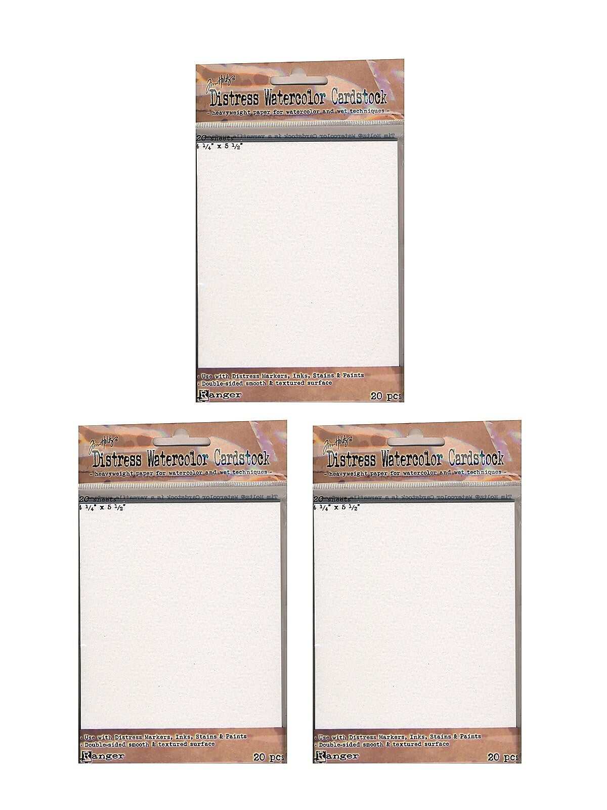 Ranger Tim Holtz Distress Watercolor Cardstock, 4 1/4" x 5 1/2", 20 Sheets/Pad, 3 Pads/Pack (PK3-TDA39549)