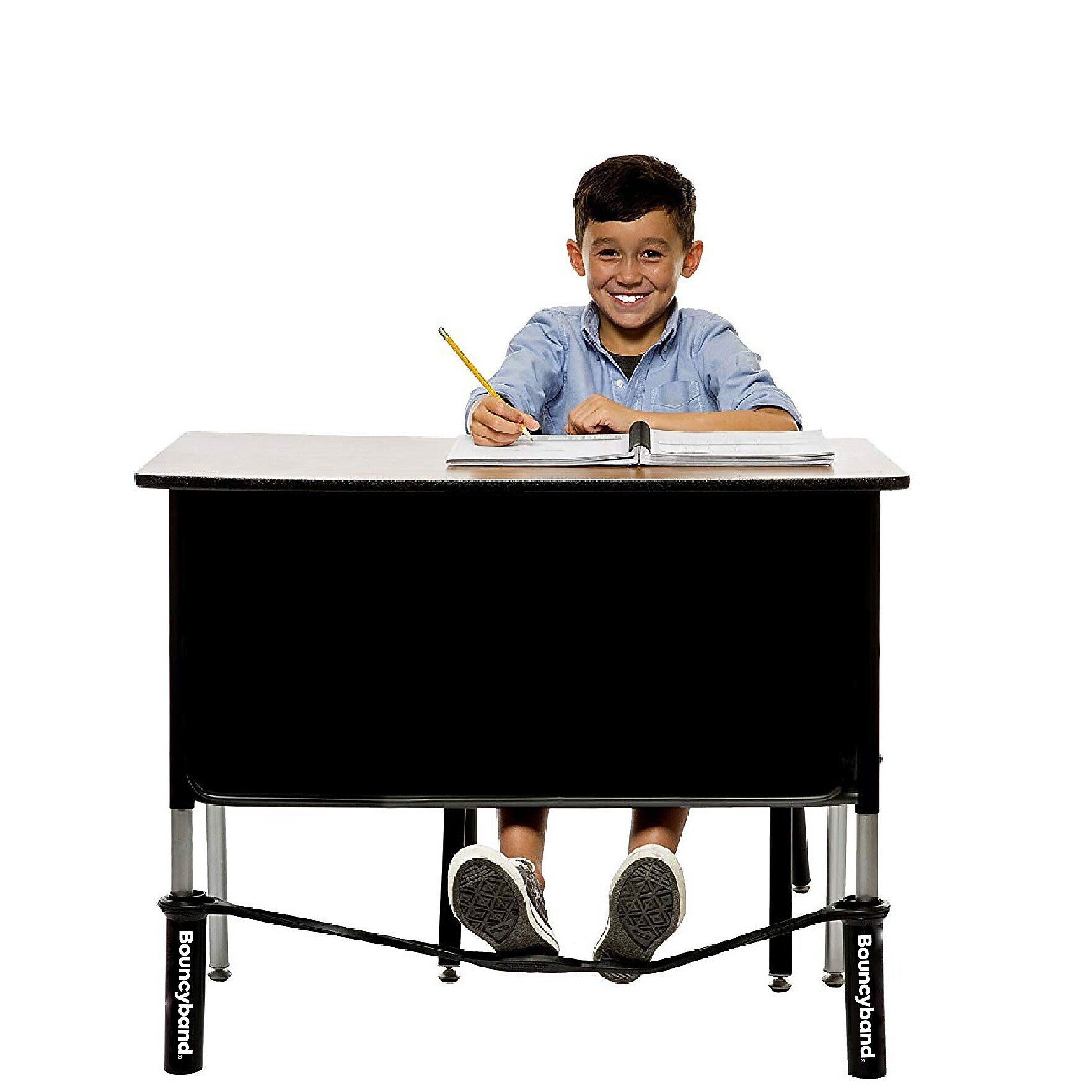 Bouncyband Original Bouncy Bands for Extra-Wide School Desks, Black Tubes (BBADWBK)