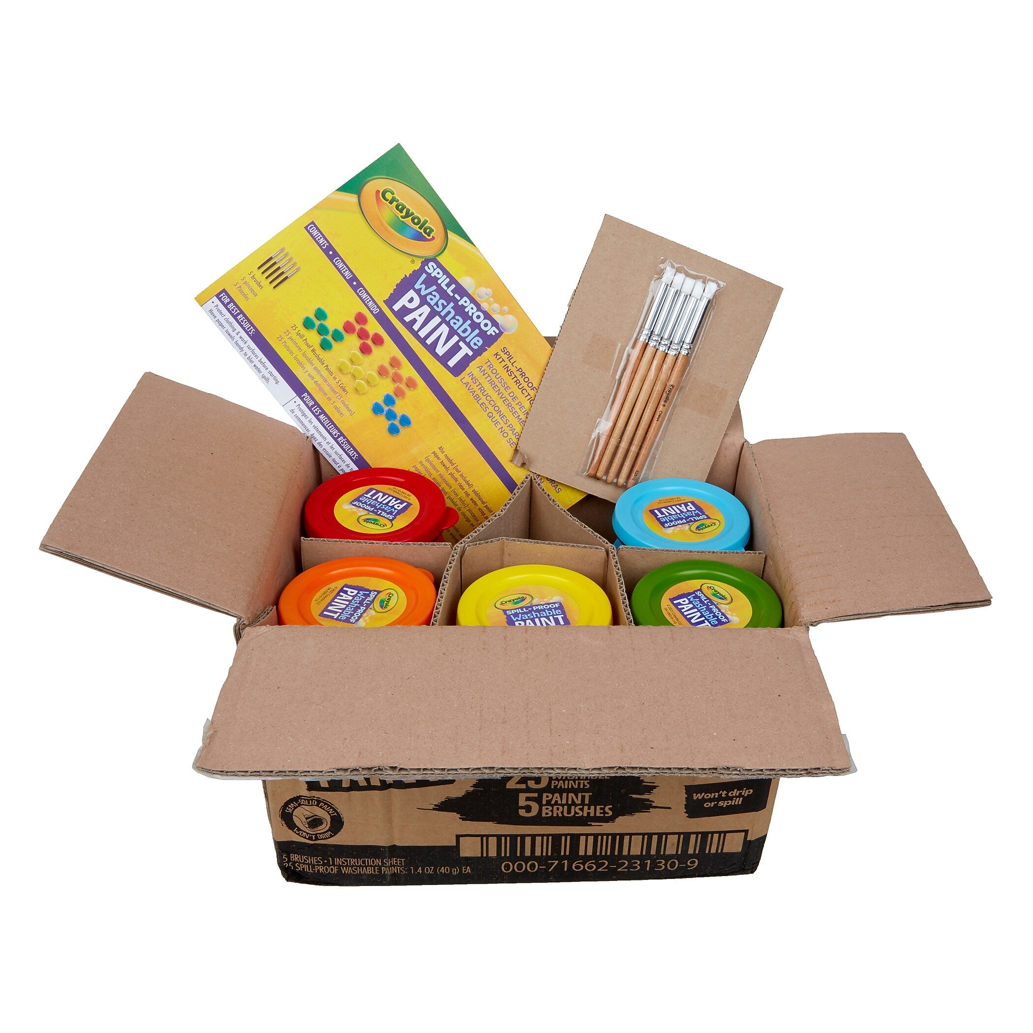 Crayola Spill Proof Washable Paints, 5 Assorted Colors, 25 Jars (BIN542313)