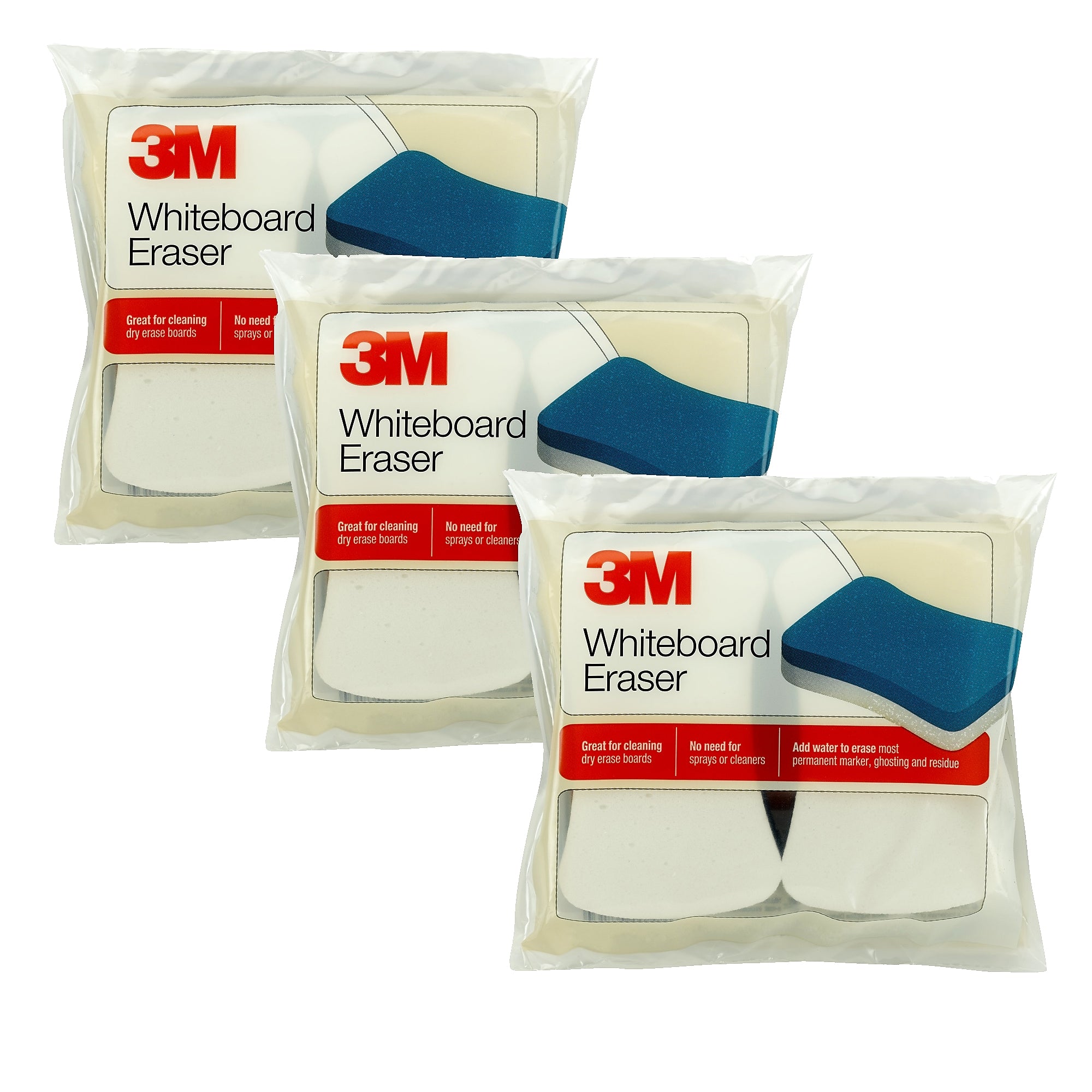 3M® Whiteboard Eraser Pads, 2 Per Pack, 3 Packs (MMM581WBE-3)