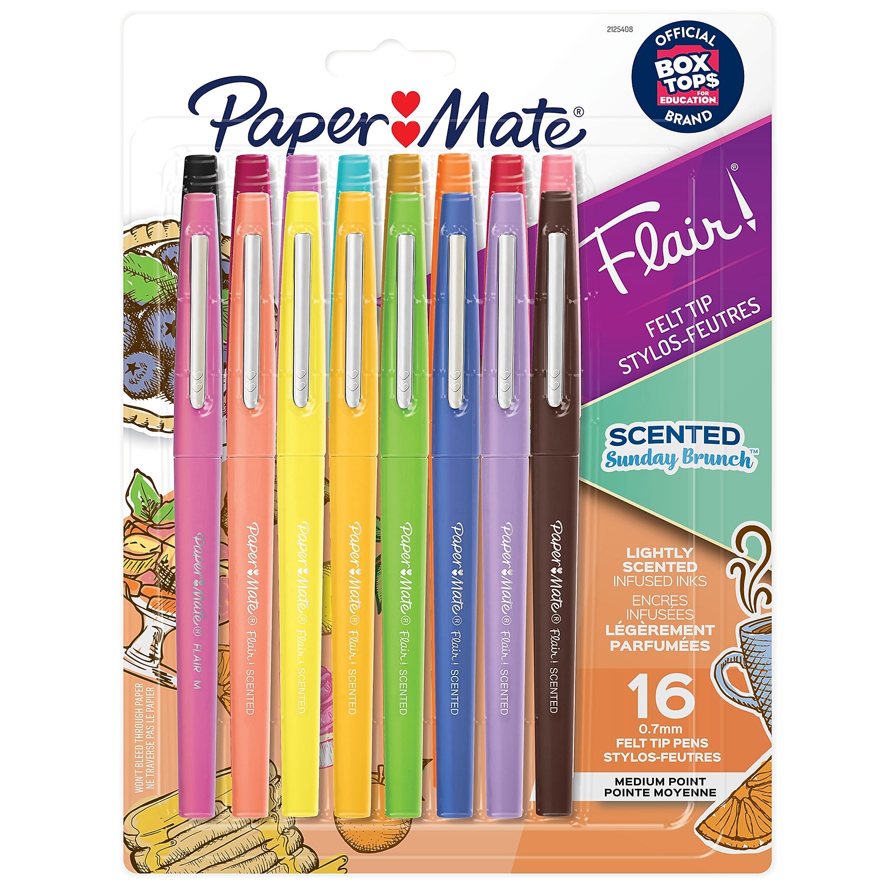 Paper Mate Flair Scented Felt Tip Pens, Medium Point, 0.7mm, Assorted Ink, 16/Pack (SAN2125408)