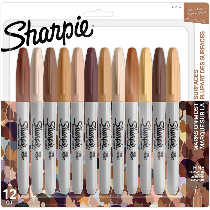 Sharpie Permanent Markers, Fine Tip, Assorted, 12/Pack (SAN2154107)