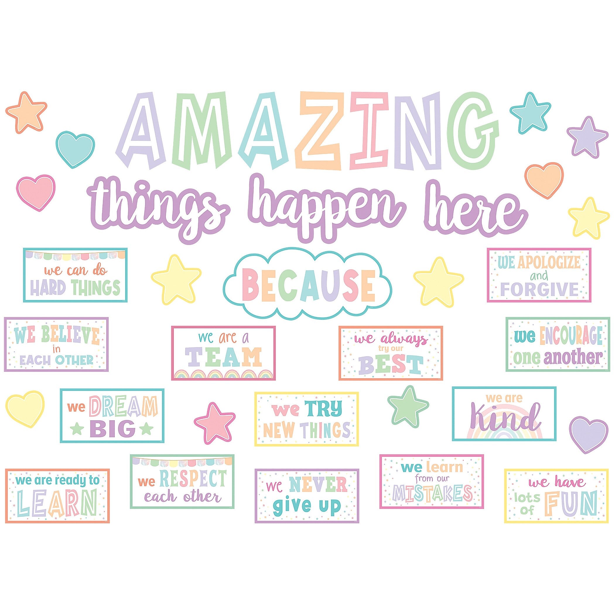 Teacher Created Resources Pastel Pop Amazing Things Happen Here Bulletin Board Set, 42/Set (TCR8413)