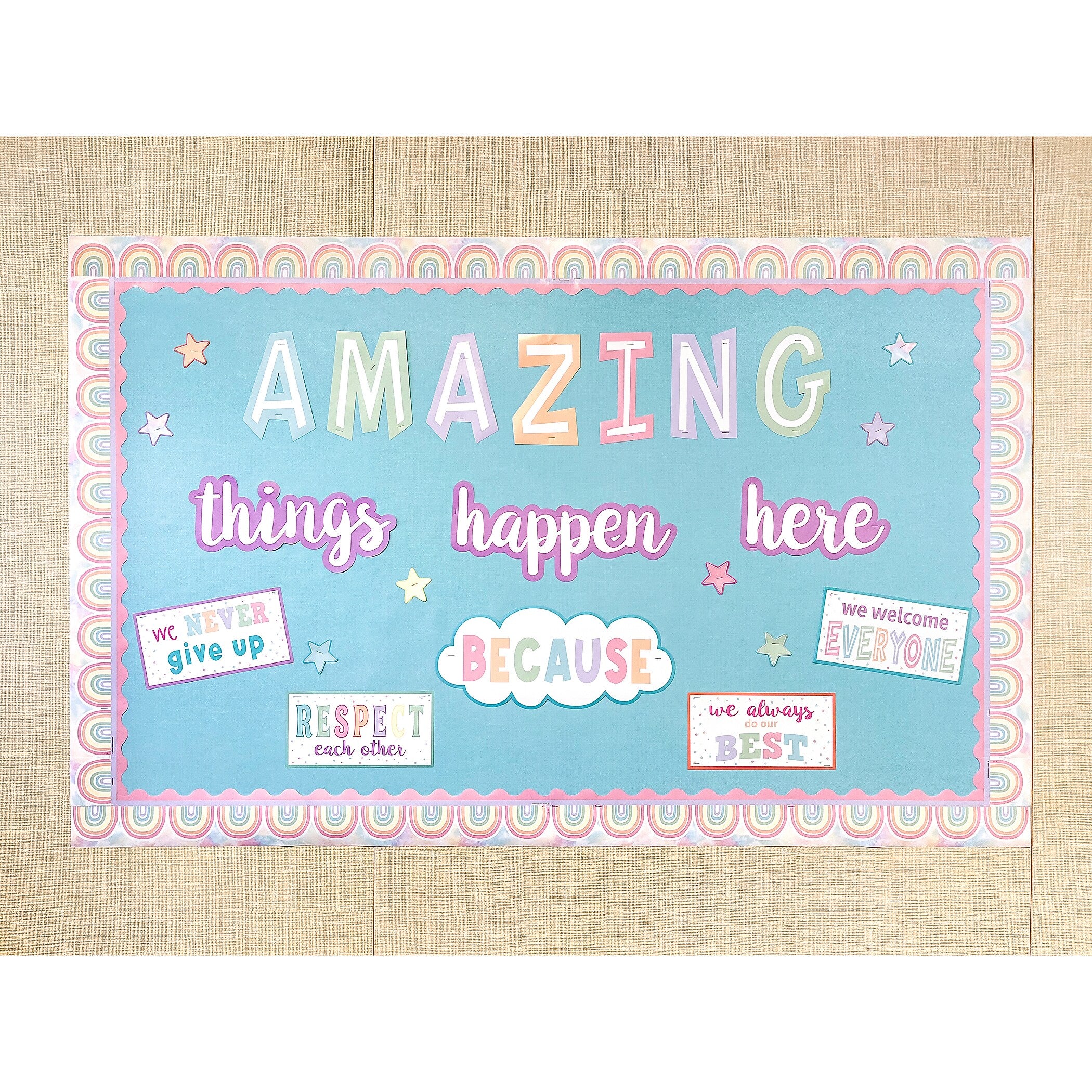 Teacher Created Resources Pastel Pop Amazing Things Happen Here Bulletin Board Set, 42/Set (TCR8413)