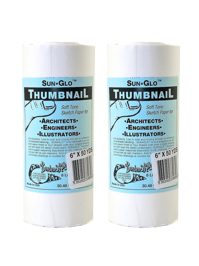 Borden and Riley Sun-Glo Thumbnail Paper Rolls, 6" x 50 Yds, White, 2/Pack (PK2-35WR065000)