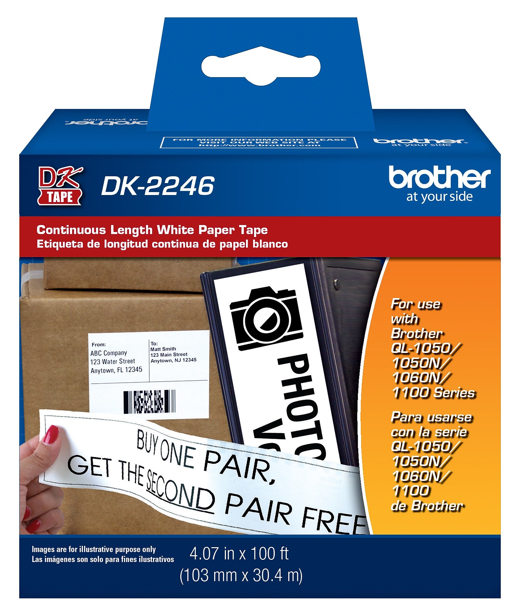 Brother DK-2246 Extra Wide Width Continuous Paper Labels, 4-7/100" x 100', Black on White (DK-2246)