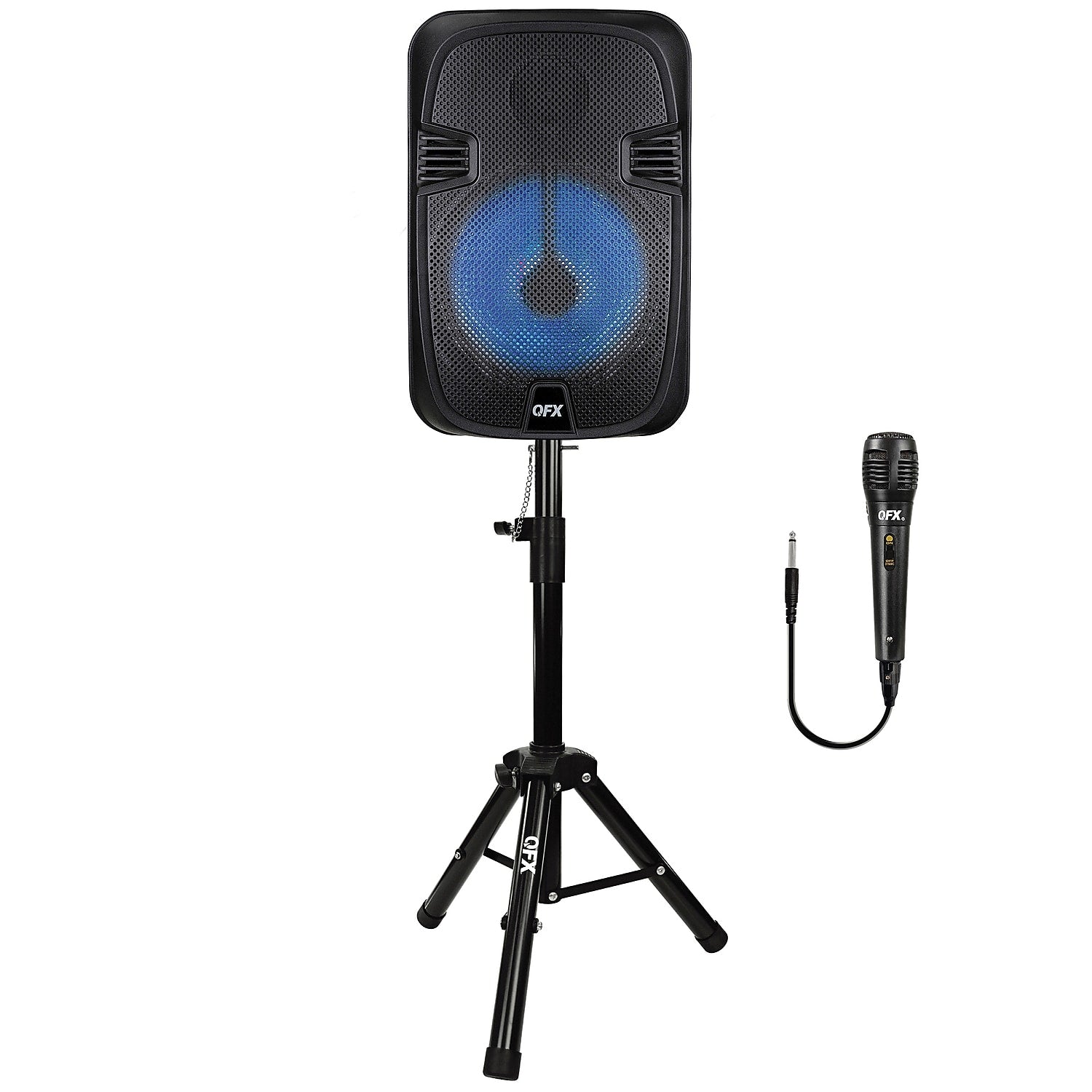 QFX 12-In. True Wireless Stereo Bluetooth Rechargeable Speaker with Wired Microphone & Stand, Black (PBX-1206SM)