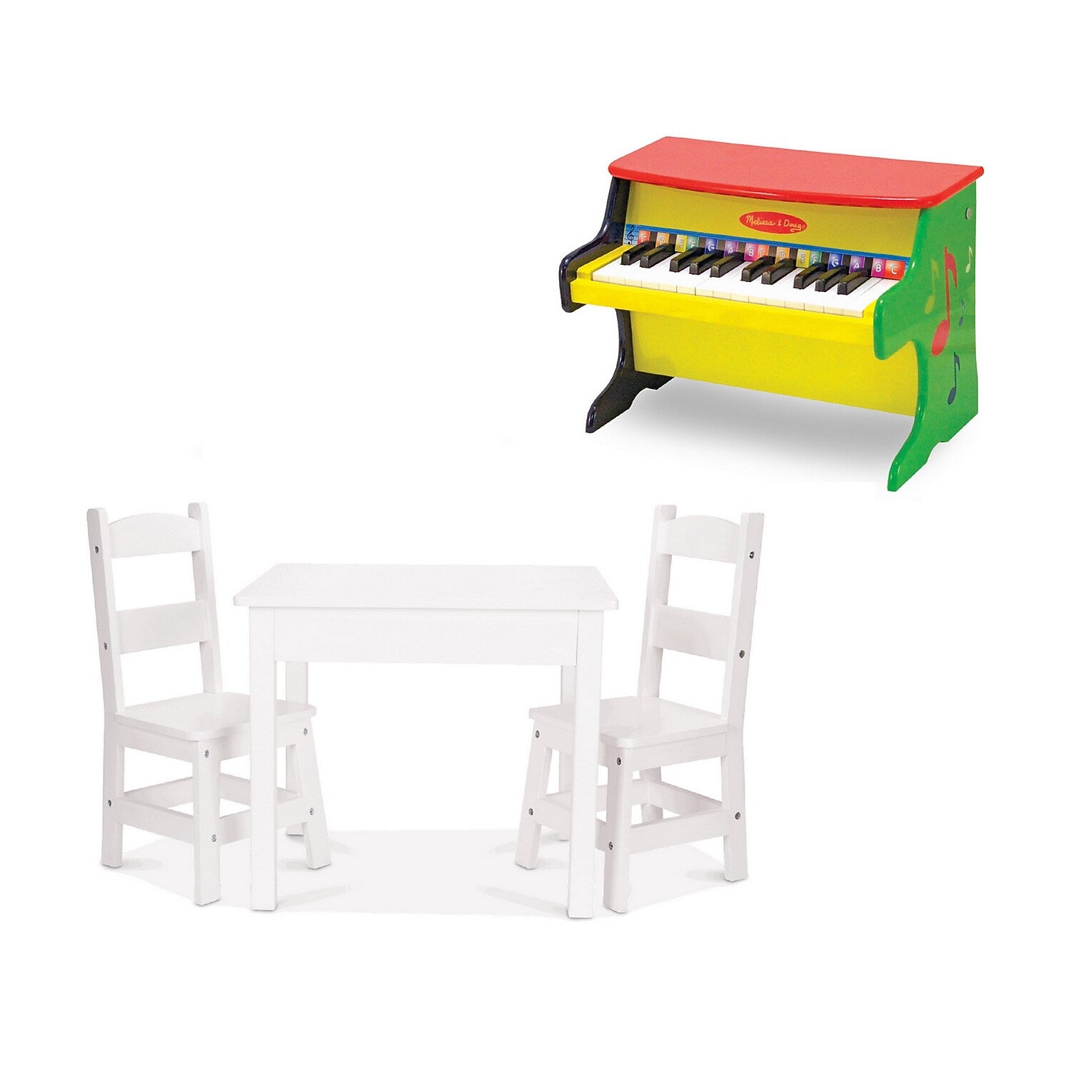 Melissa & Doug Learn-to-Play Piano with Wooden Table & Chairs, White (1314-30225-KIT)
