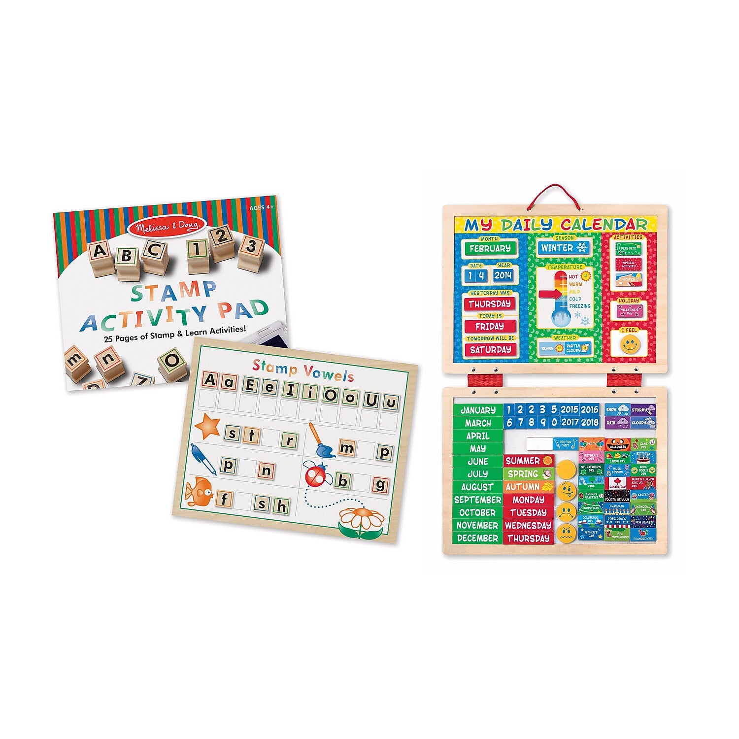 Melissa & Doug Wooden ABC Activity Stamp Set with My First Daily Magnetic Calendar (30118-9253-KIT)