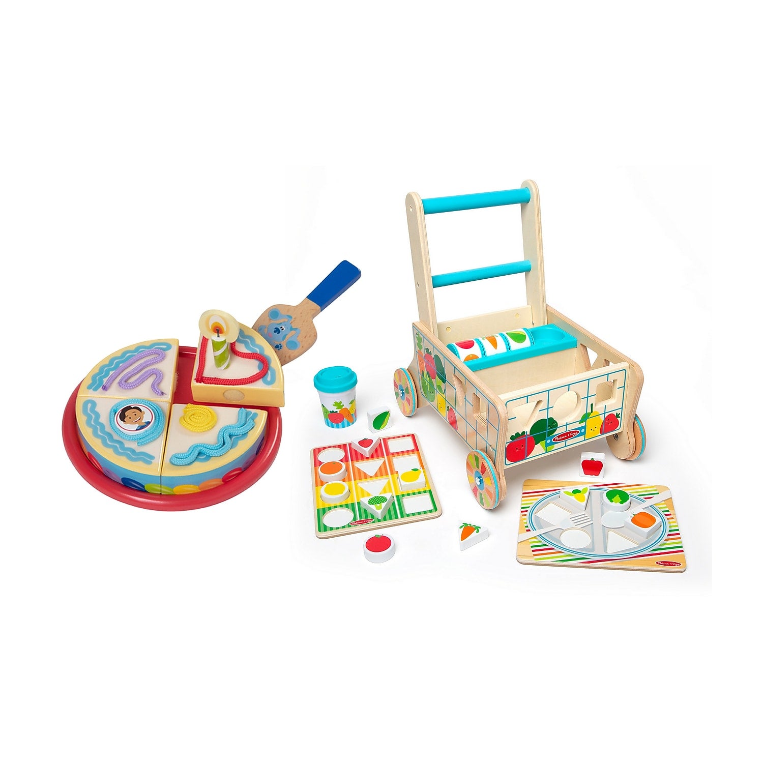 Melissa & Doug Blues Clues & You Wooden Birthday Party Play Set with Wooden Shape Sorting Grocery Cart (33018-30732-KIT)