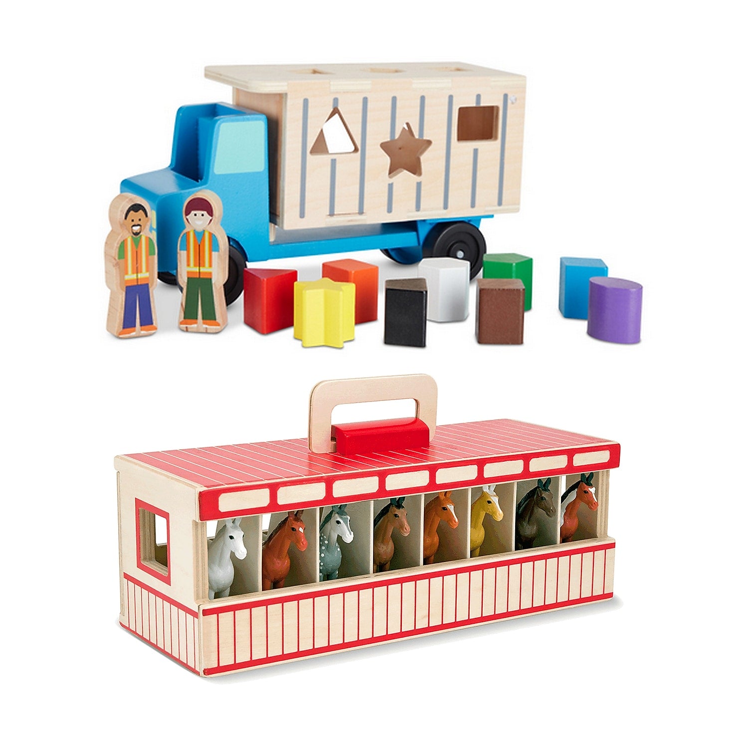 Melissa & Doug Shape-Sorting Dump Truck with Take-Along Show-Horse Stable (9397-3744-KIT)