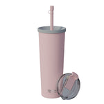 ASOBU Ocean Double-Walled Vacuum-Insulated Stainless Steel Travel Tumbler with Flexible Straw & Dual Lids, 27 oz., Pink (ICT27)