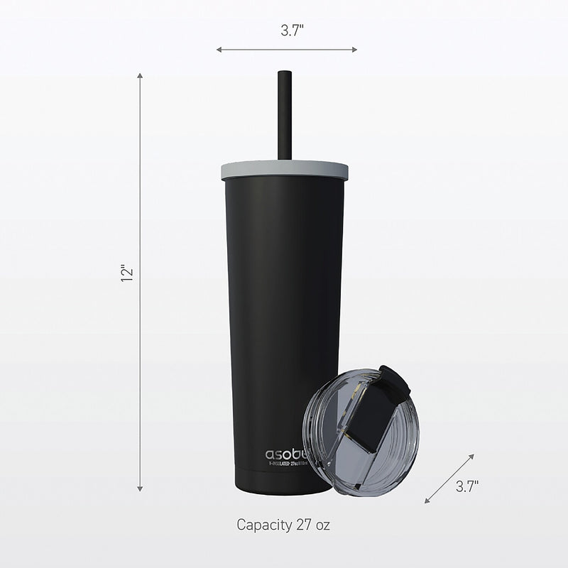 ASOBU Ocean Double-Walled Vacuum-Insulated Stainless Steel Travel Tumbler with Flexible Straw & Dual Lids, 27 oz., Red (ICT27)