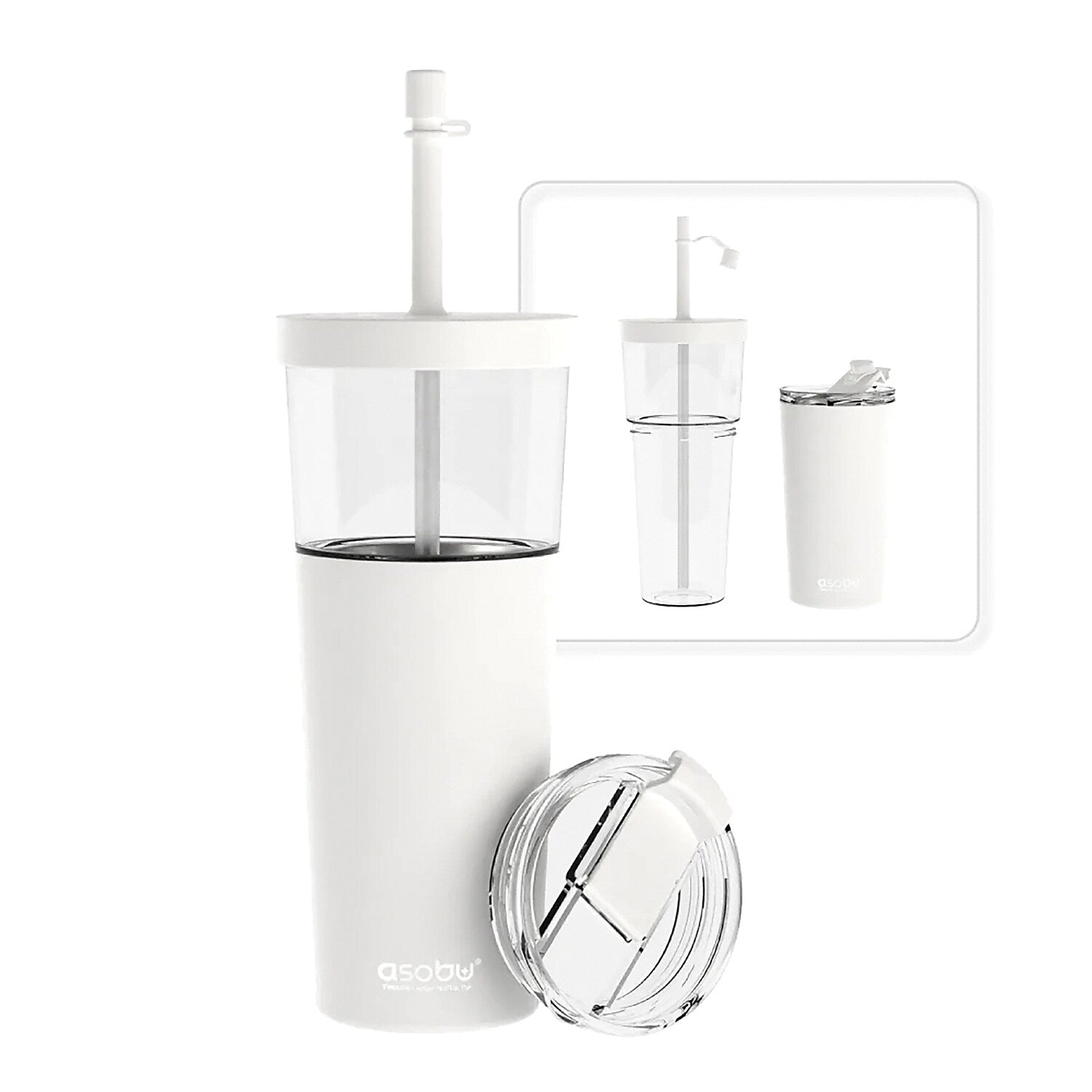 ASOBU Marina See-Through Triton Tumbler with Flexible Straw, 28 oz., White (ICT400)