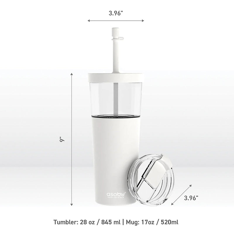 ASOBU Marina See-Through Triton Tumbler with Flexible Straw, 28 oz., White (ICT400)