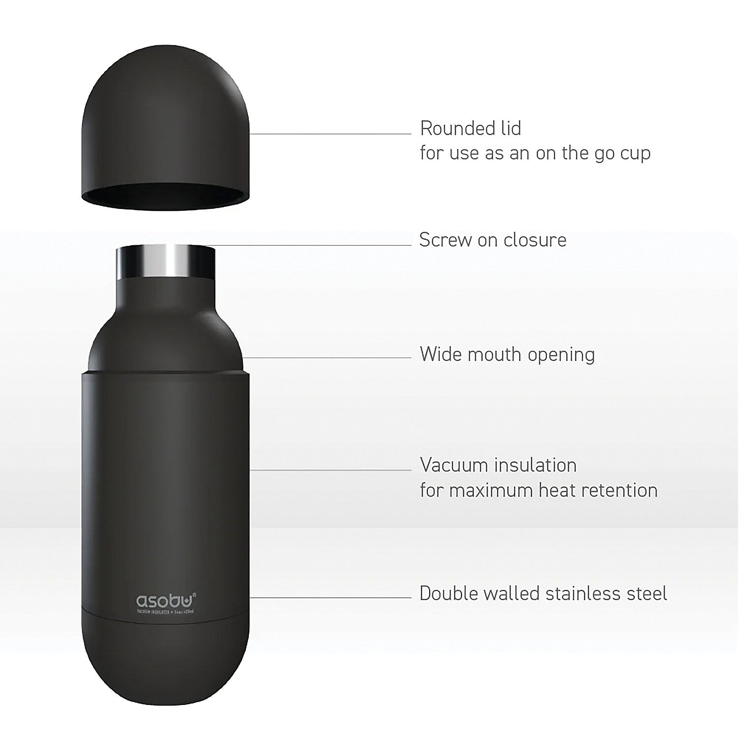 ASOBU Orb Stainless Steel Vacuum Insulated Water Bottle, 14 oz., Silver (ADNASBV30SIL)