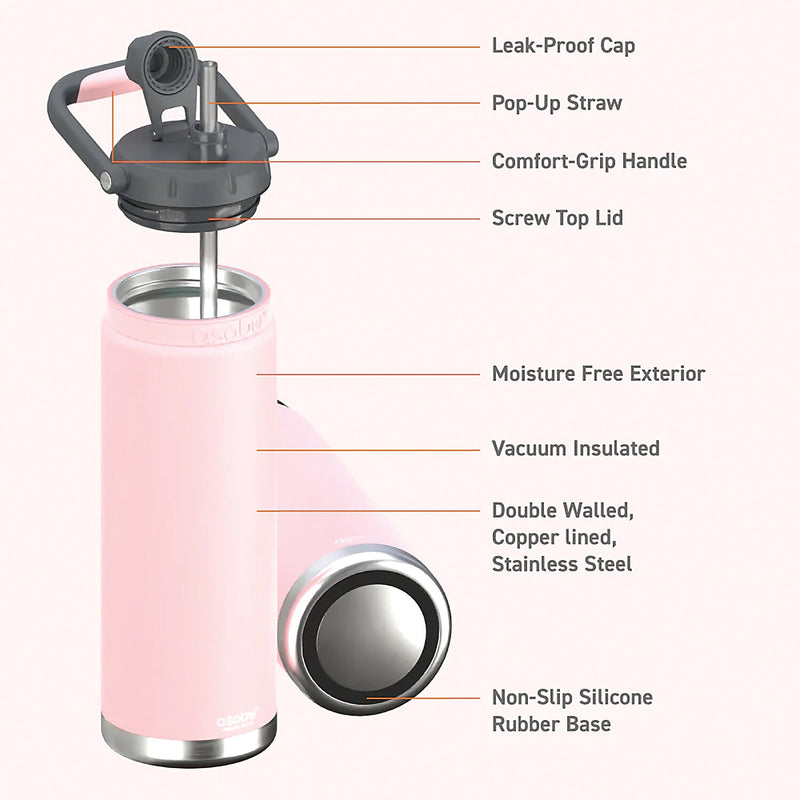 ASOBU Canyon Stainless Steel Vacuum Insulated Water Bottle, 50 oz., Pink (ADNATMF7P)